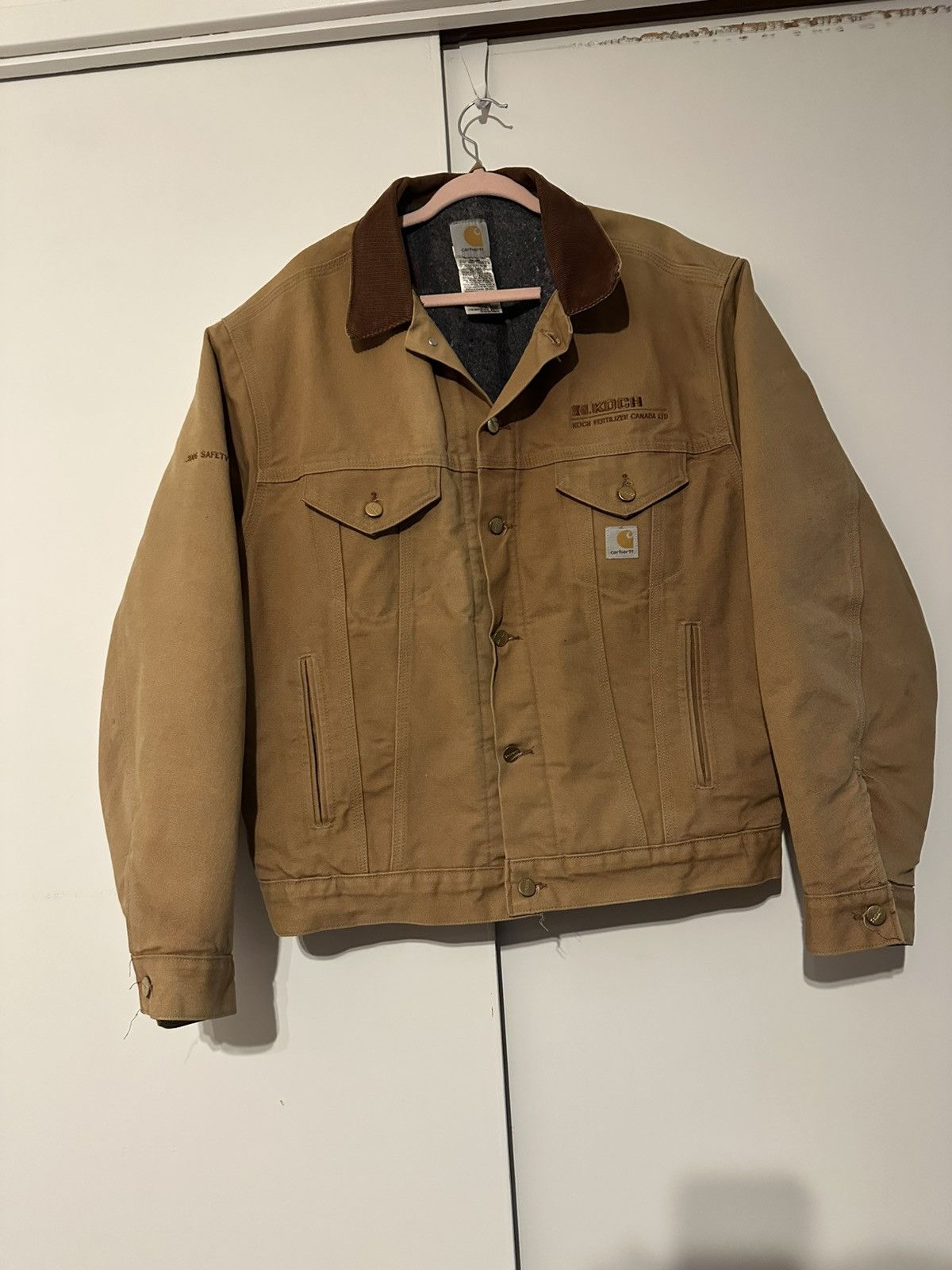 Carhartt × Vintage Vintage Carhartt Blanket Lined Trucker Jacket Embroidered Size US L / EU 52-54 / 3 - 1 Thumbnail