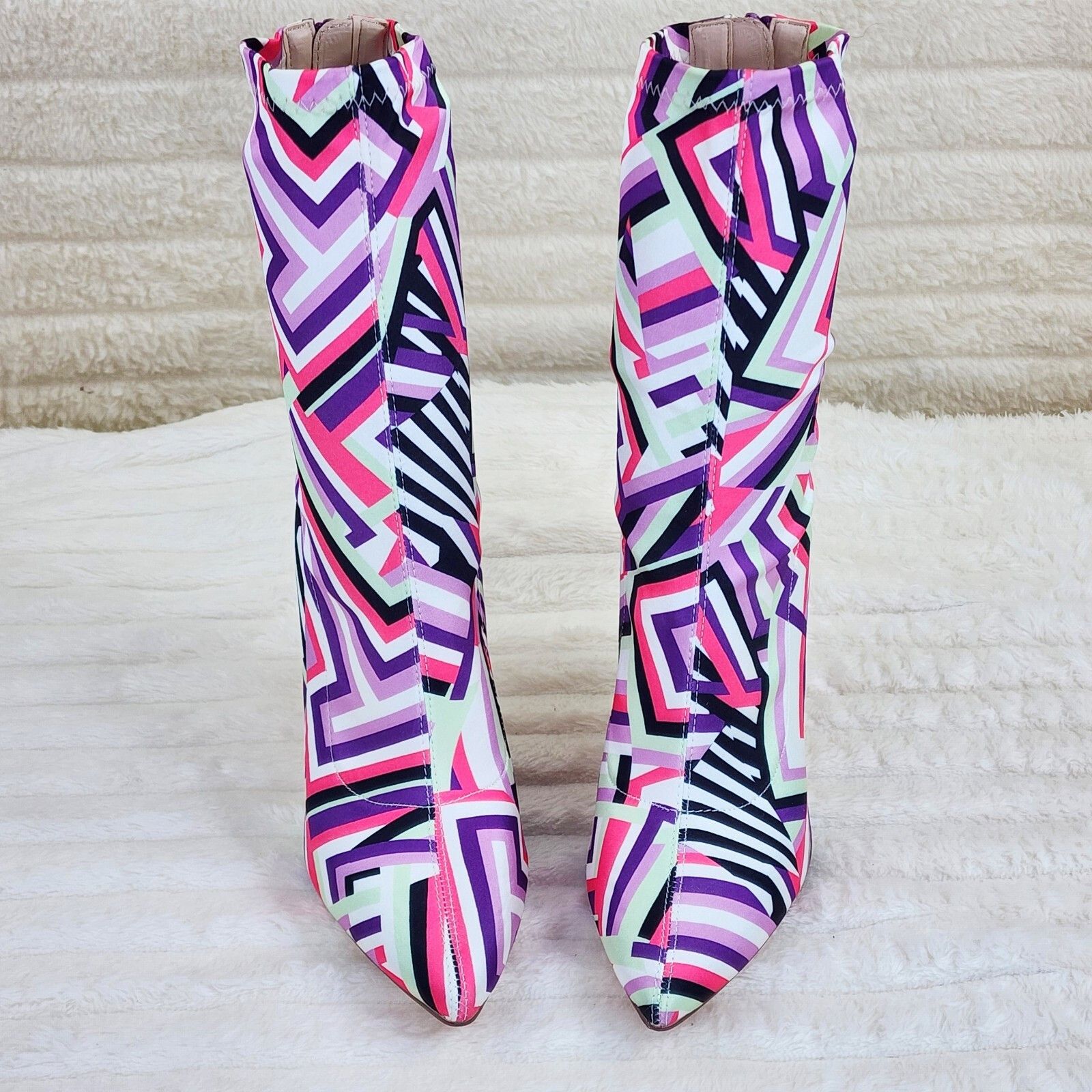 Other Odin Crazy Wild Color Pattern High Heel Stretch Fabric Ankle Size US 9 / IT 39 - 2 Thumbnail