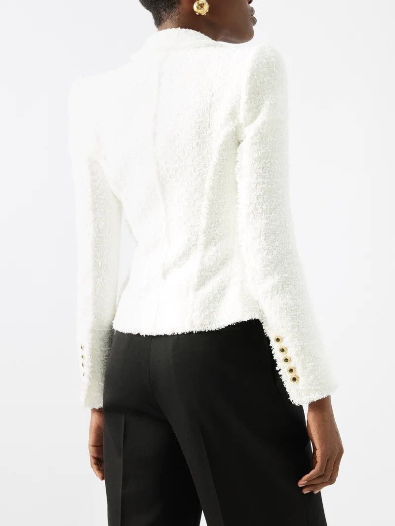 Balmain o1s1wg110825 Single Breasted Tweed Blazer in White Size XL / US 12-14 / IT 48-50 - 3 Thumbnail