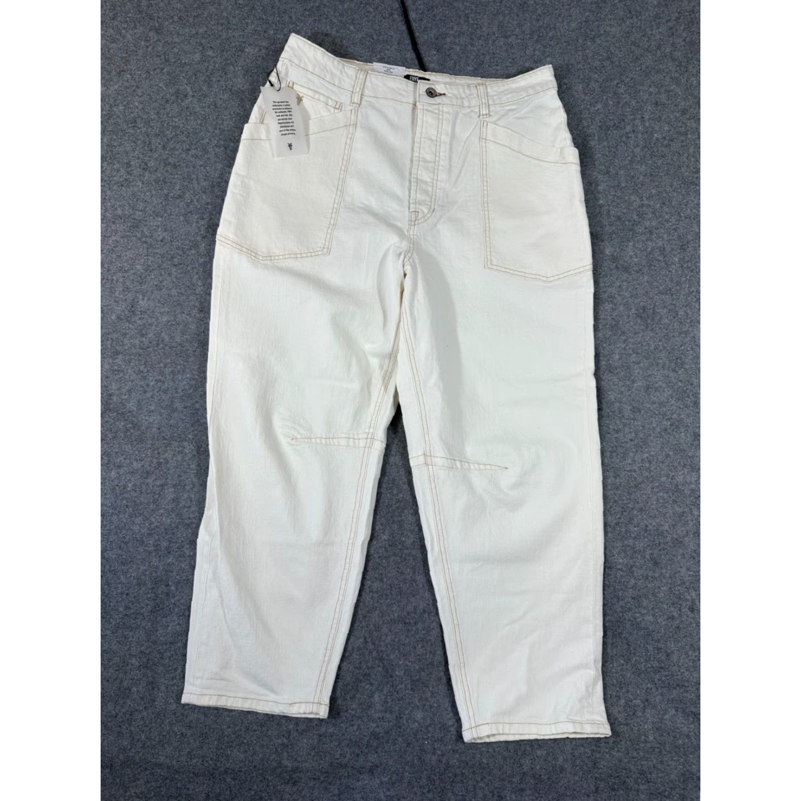 Frye Frye Barrel Ankle Jeans Womens 10 Ivory Stretch Button Fly High Rise NWT Size 32" / US 10 / IT 46 - 3 Thumbnail