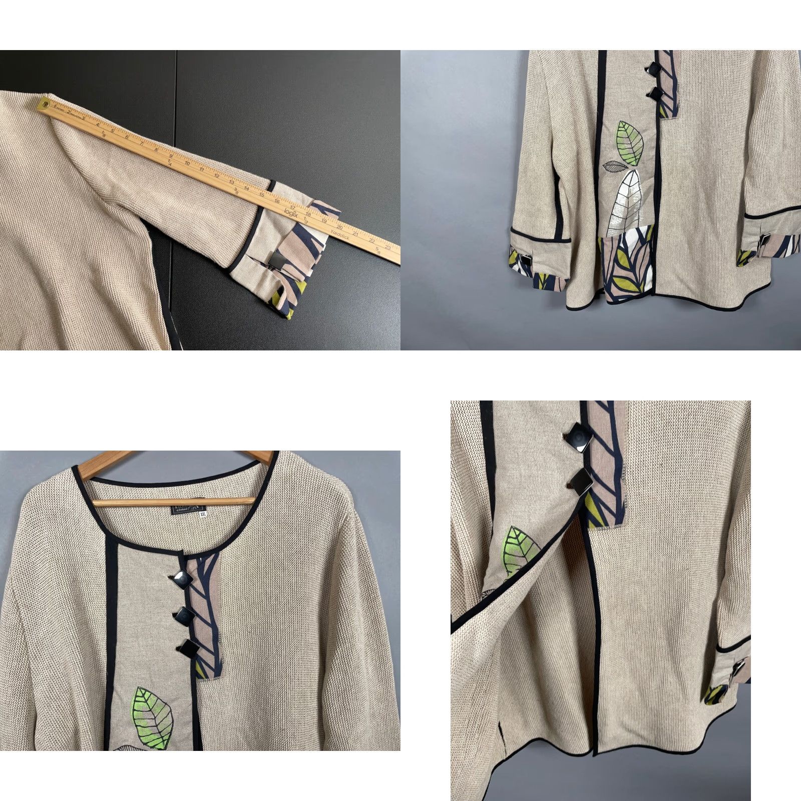 Vintage Tivoli Asymmetrical Cardigan Women's XL Beige Geometric Chunky-Knit Bohemian 90s Size XL / US 12-14 / IT 48-50 - 8 Thumbnail