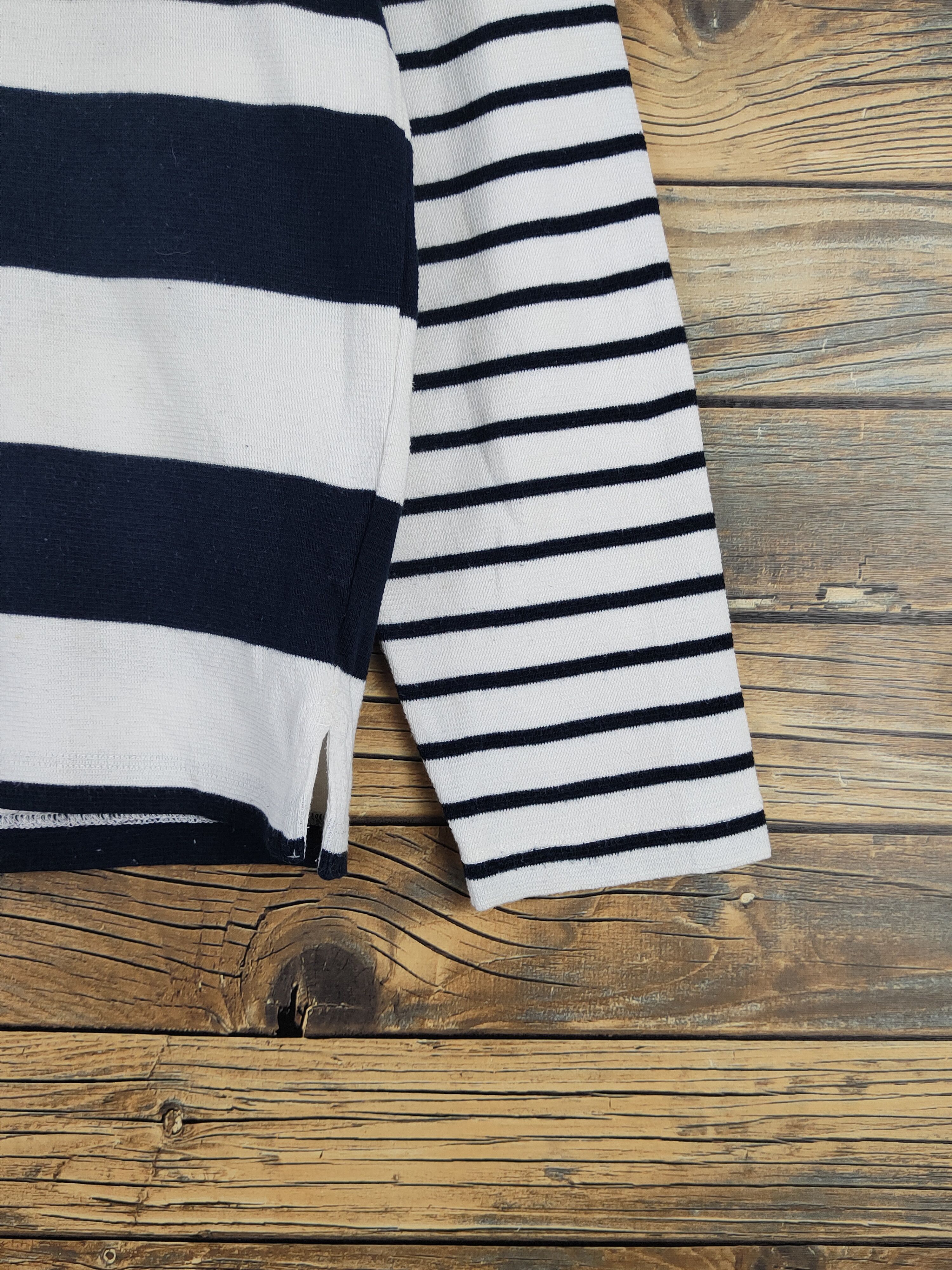 Japanese Brand The Shop TK White Navy stripe Long Sleeve T-shirts #W1336 Size US M / EU 48-50 / 2 - 6 Thumbnail