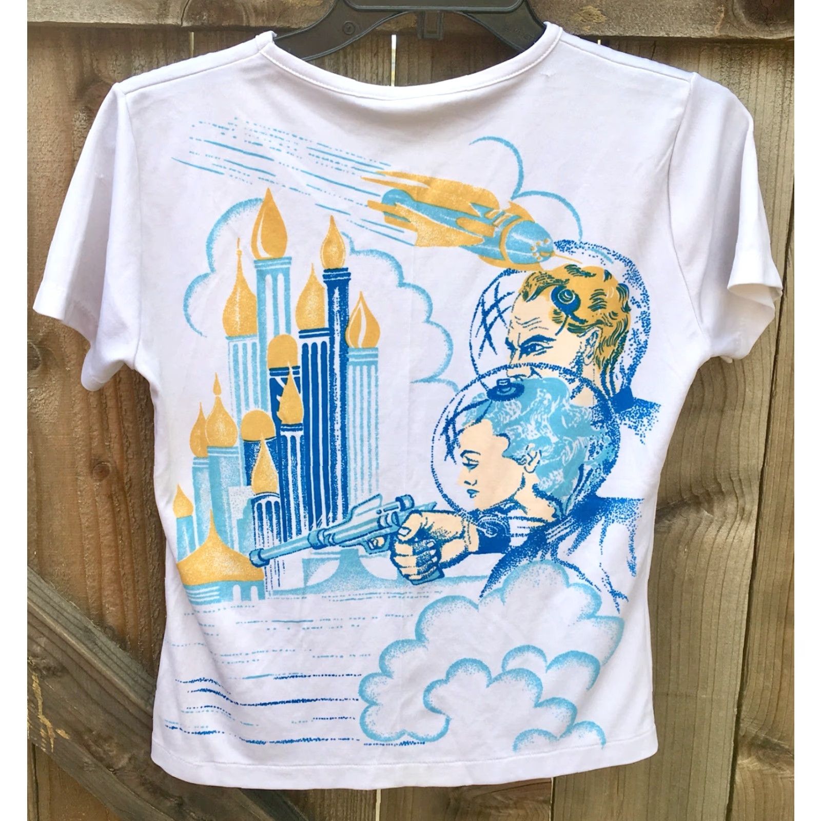 Sears VINTAGE Sears Flash Gordon T-Shirt Womens Graphic Tee 1970s White M Short Sleeve Front Back Print Nylon 18" Chest Size M / US 6-8 / IT 42-44 - 4 Thumbnail