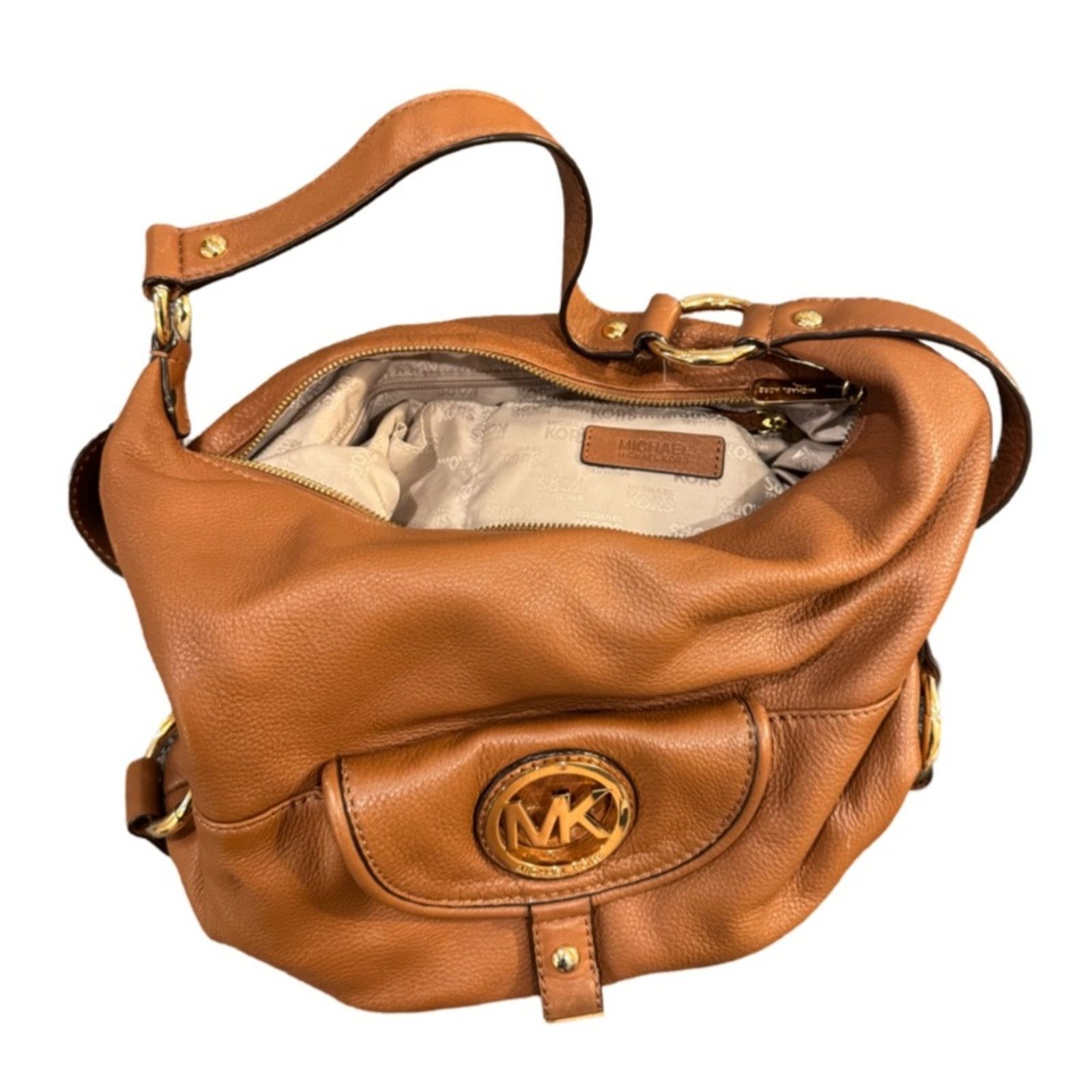 Michael Kors Michael Kors Fulton Large Pebbled Leather Shoulder Bag Brown Size ONE SIZE - 7 Thumbnail