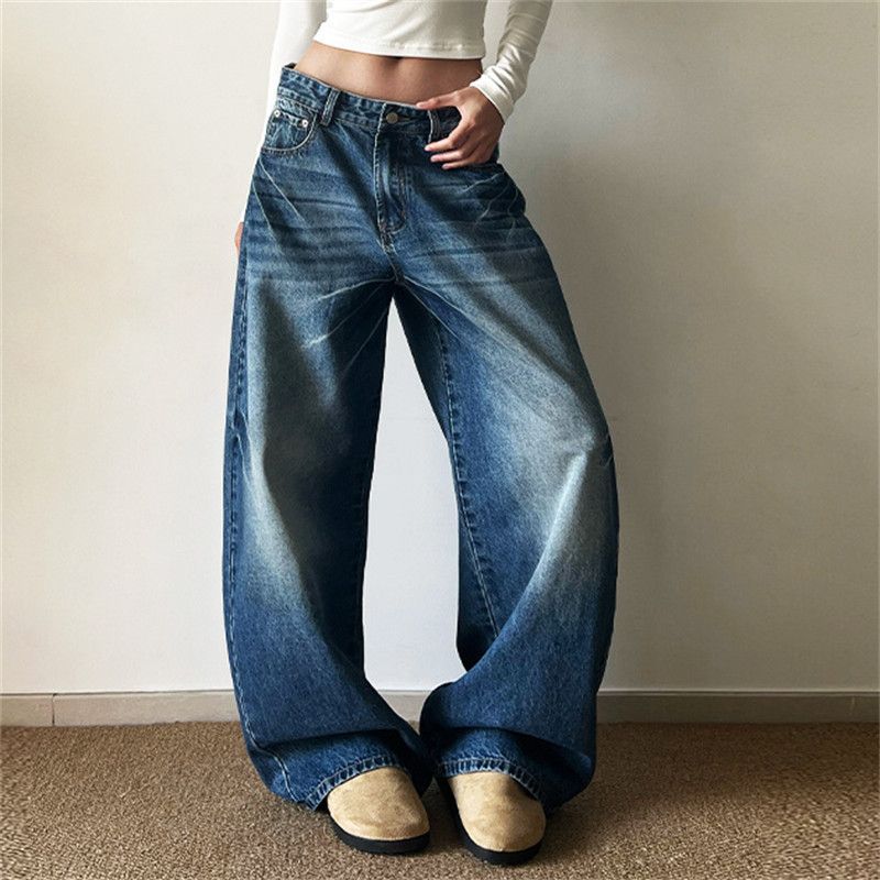 Japanese Brand American street washed distressed wide-leg jeans for men Size US 32 / EU 48 - 2 Thumbnail