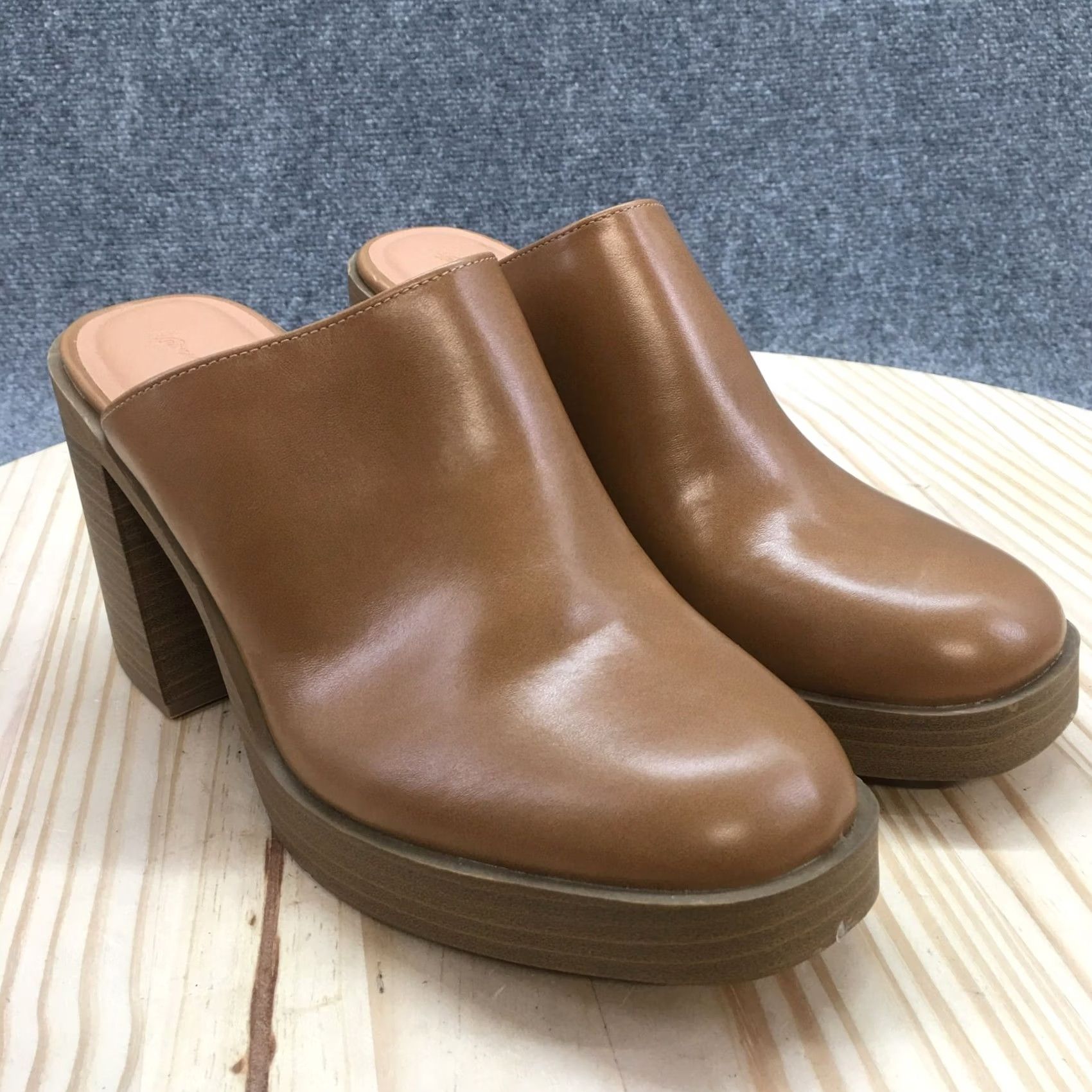 Vintage Universal Thread Mules Womens 11 Brown Faux Leather Platform Heels Casual Size US 11 / IT 41 - 3 Thumbnail