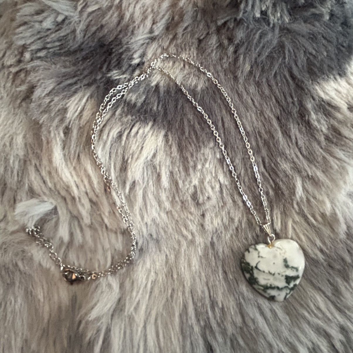 Handmade Handcrafted tree agate stone heart pendant on chain necklace Size ONE SIZE - 5 Thumbnail