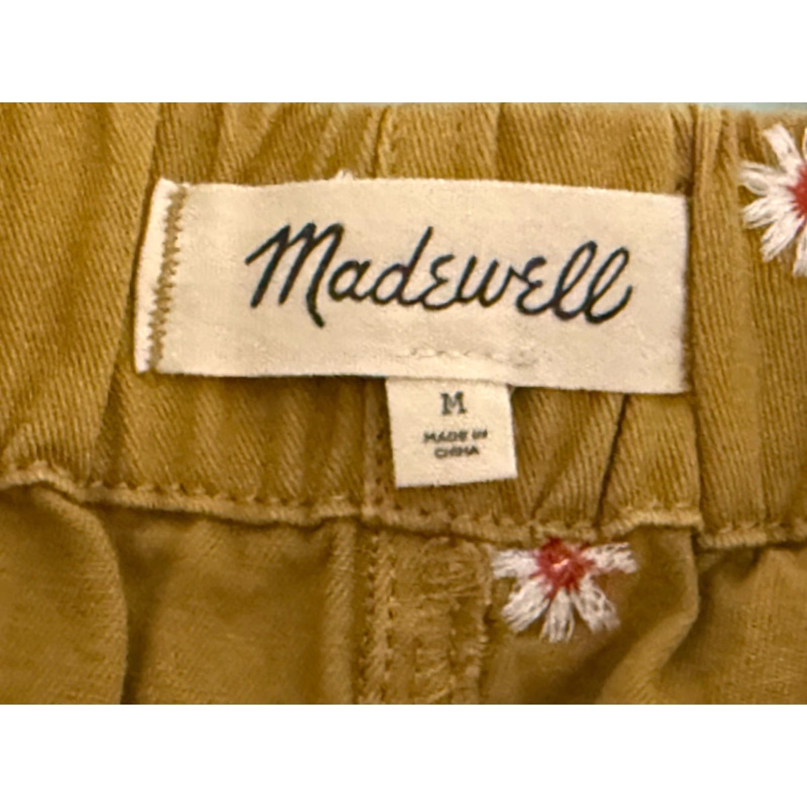 Madewell Madewell Pants Adult Medium Yellow Daisy Embroidered Print Pull-On Relaxed Straight Chino Womens Size 32" / US 10 / IT 46 - 2 Thumbnail