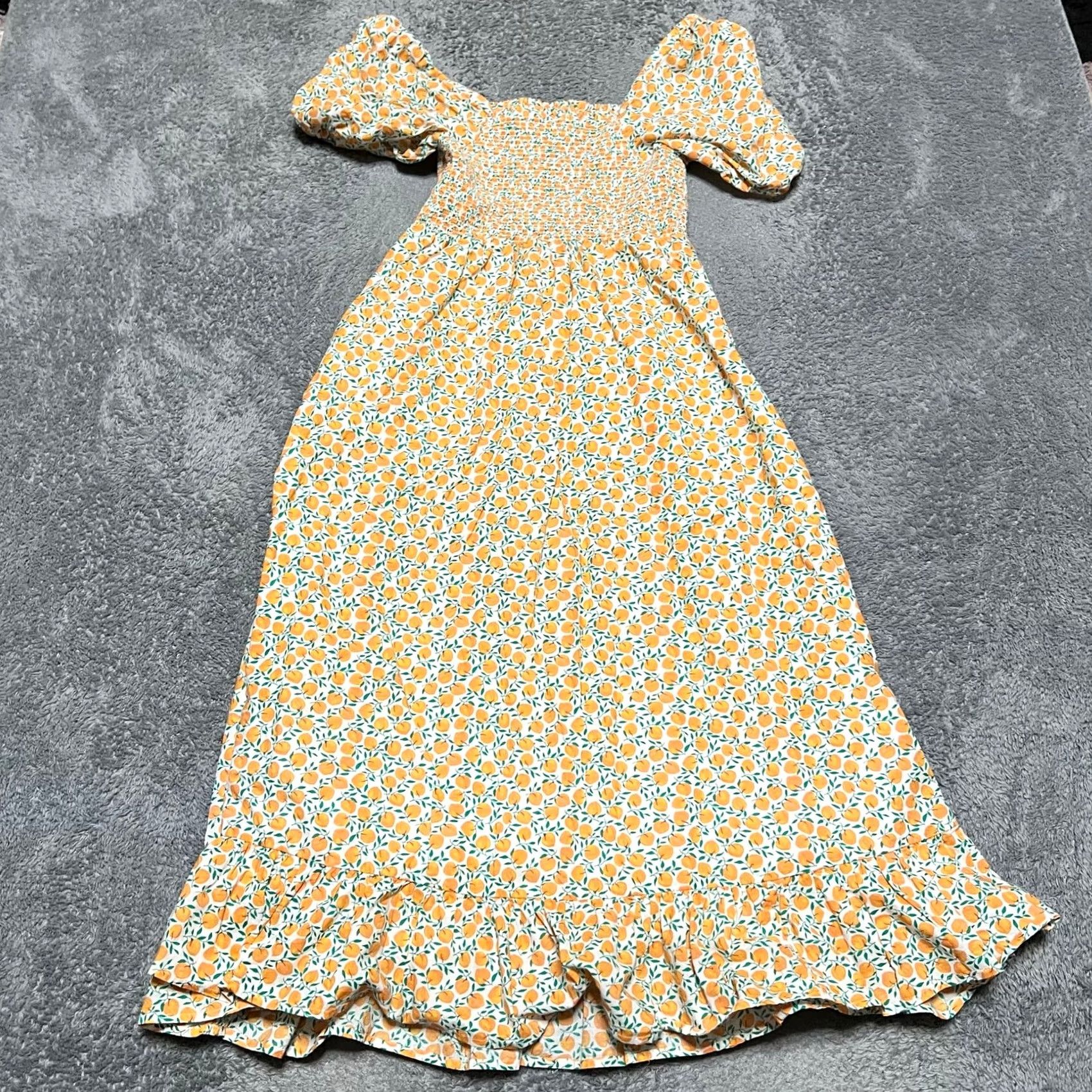 J.Crew J.Crew Dress Womens XS Peach Orange Smocked Midi Puff Sleeve Prairie Orange Peach XS Womens Dress Size XS / US 0-2 / IT 36-38 - 3 Thumbnail