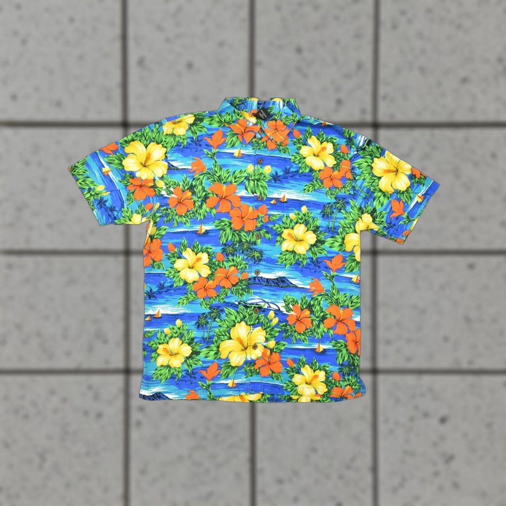 Vintage WE-AR Squish Wear Men's L Blue Hawaiian Shirt Hibiscus Floral Cotton Button-Up Short Sleeve Collared Casual Summer Spring Size US L / EU 52-54 / 3 - 1 Thumbnail