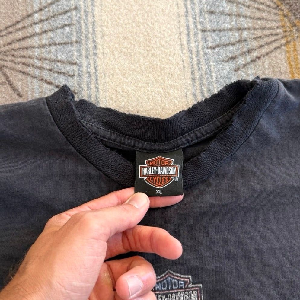 Harley Davidson VINTAGE Harley Davidson Biker T-Shirt XL Men Short Sleeve Black Distressed 1990s Motorcycle 90s Spring Fall Summer Made USA Size US XL / EU 56 / 4 - 2 Thumbnail