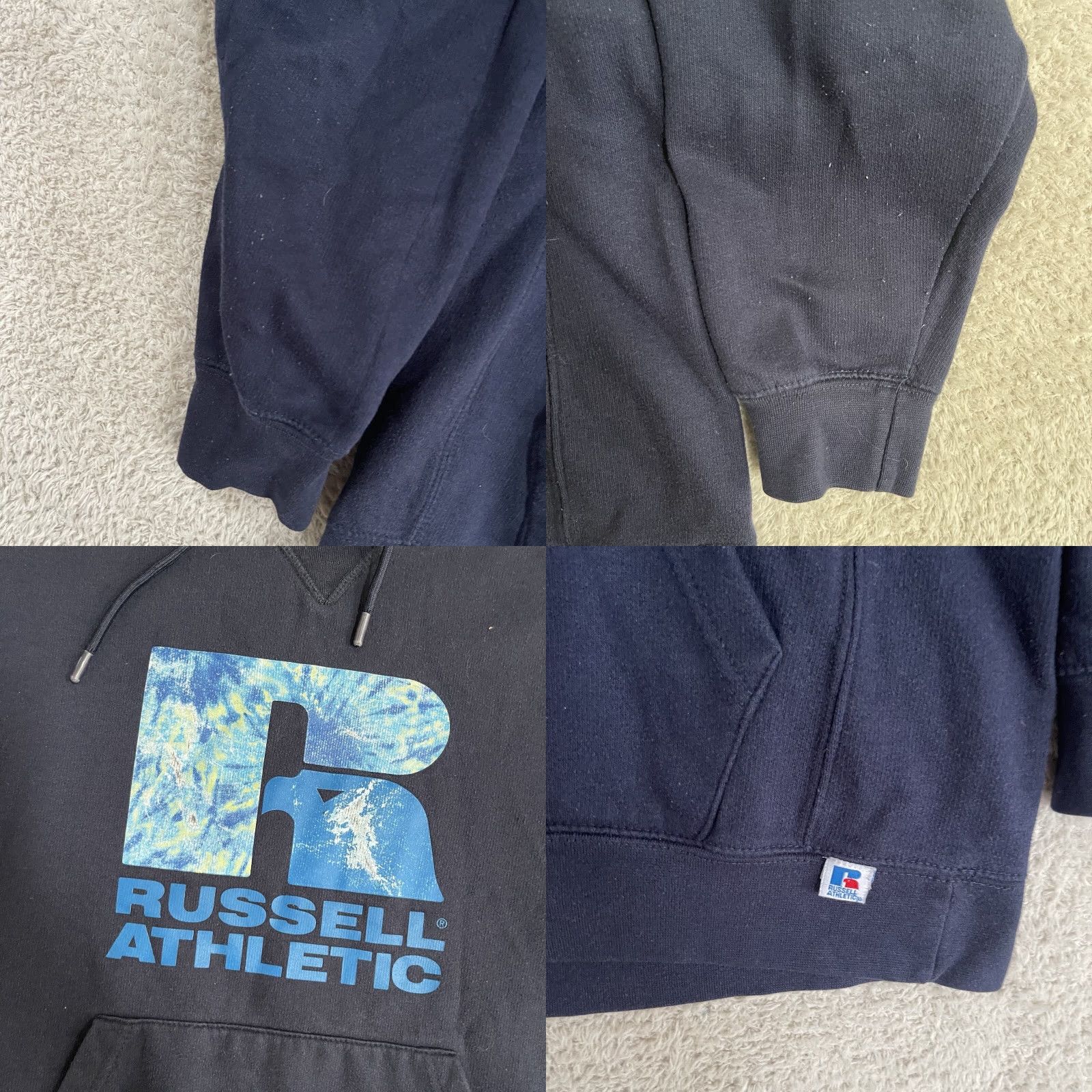 Russell Athletic VINTAGE Russell Athletic Hoodie Mens Large Blue Logo Tie Dye Y2K Pullover Sweatshirt YZY Mens Size US L / EU 52-54 / 3 - 8 Thumbnail