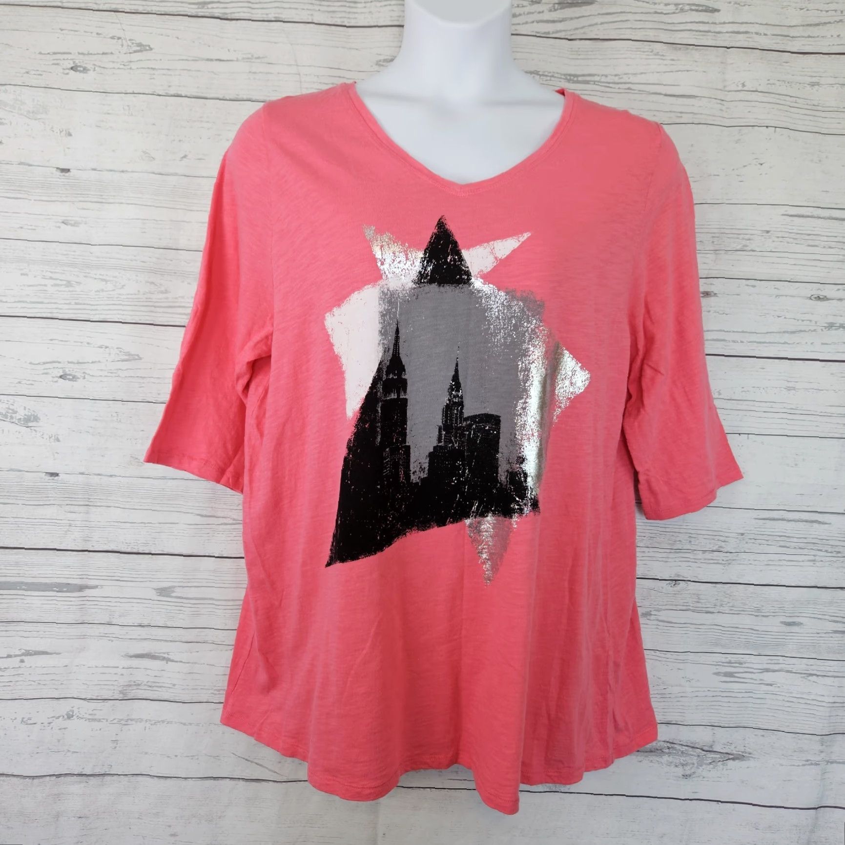 Vintage Catherines T-Shirt Womens Top 0X Pink Cotton 3/4 Sleeve Pullover Plus Size Womens Size XL / US 12-14 / IT 48-50 - 2 Thumbnail