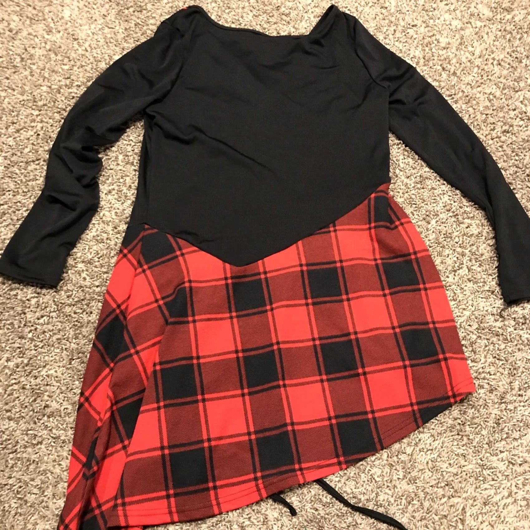 Vintage DRESSFO Womens Dress Plaid Long Sleeve V-Neck Knee Length Polyester Blend NWT A37, Size 6, Black Size M / US 6-8 / IT 42-44 - 5 Thumbnail