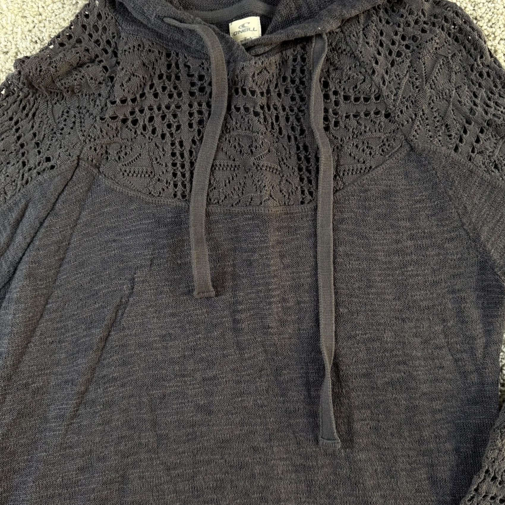 O'Neill O'Neill Womens Medium Gray Hooded Crochet Knit Lightweight Pullover Sweater Size M / US 6-8 / IT 42-44 - 2 Thumbnail