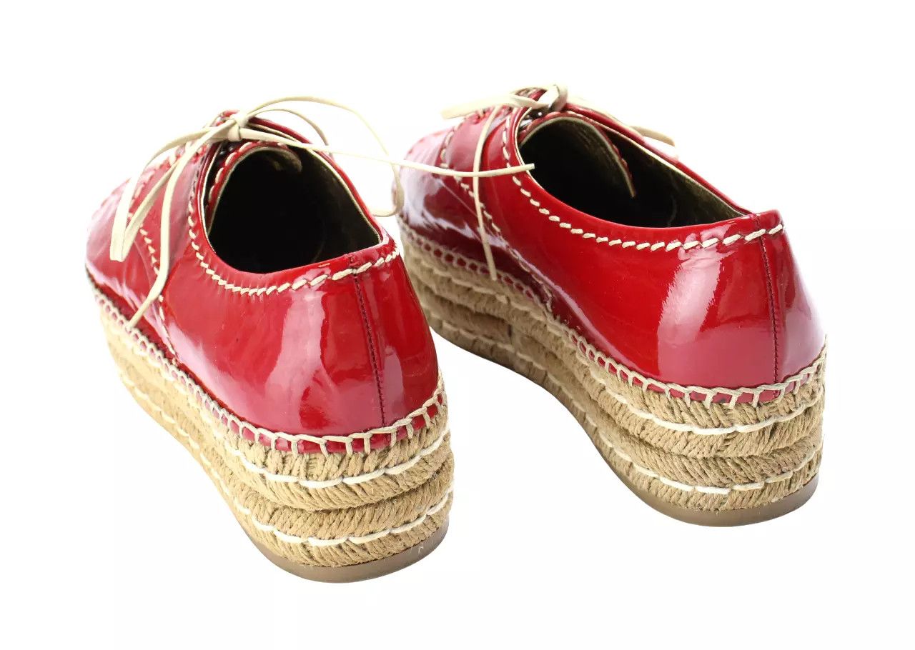 Prada PRADA Women's EU 36.5 Red Patent Leather Lace Up Espadrille Size US 6.5 / IT 36.5 - 5 Thumbnail