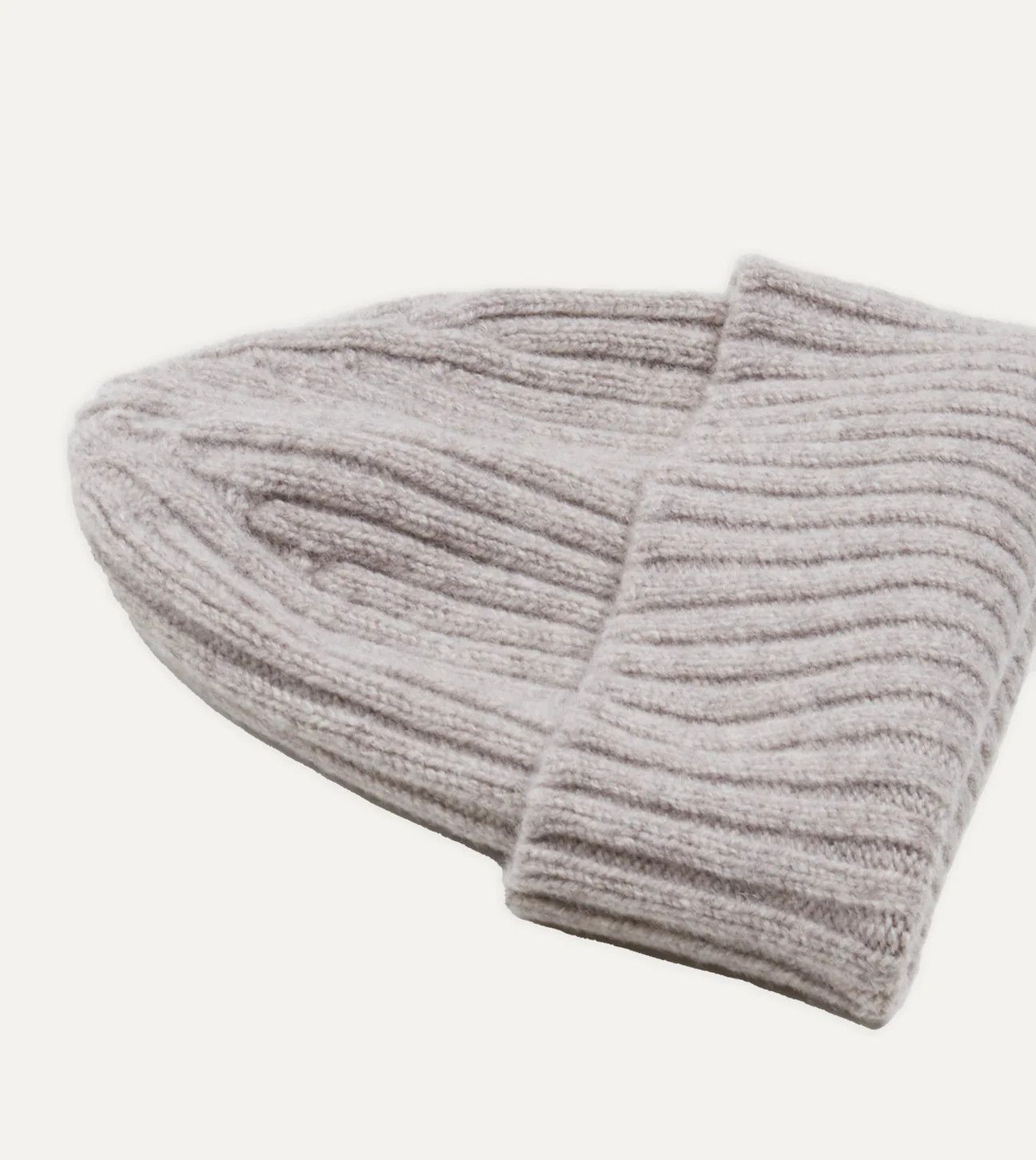 Drake's Light Grey Lambswool Ribbed Knit Cap Size ONE SIZE - 1 Thumbnail