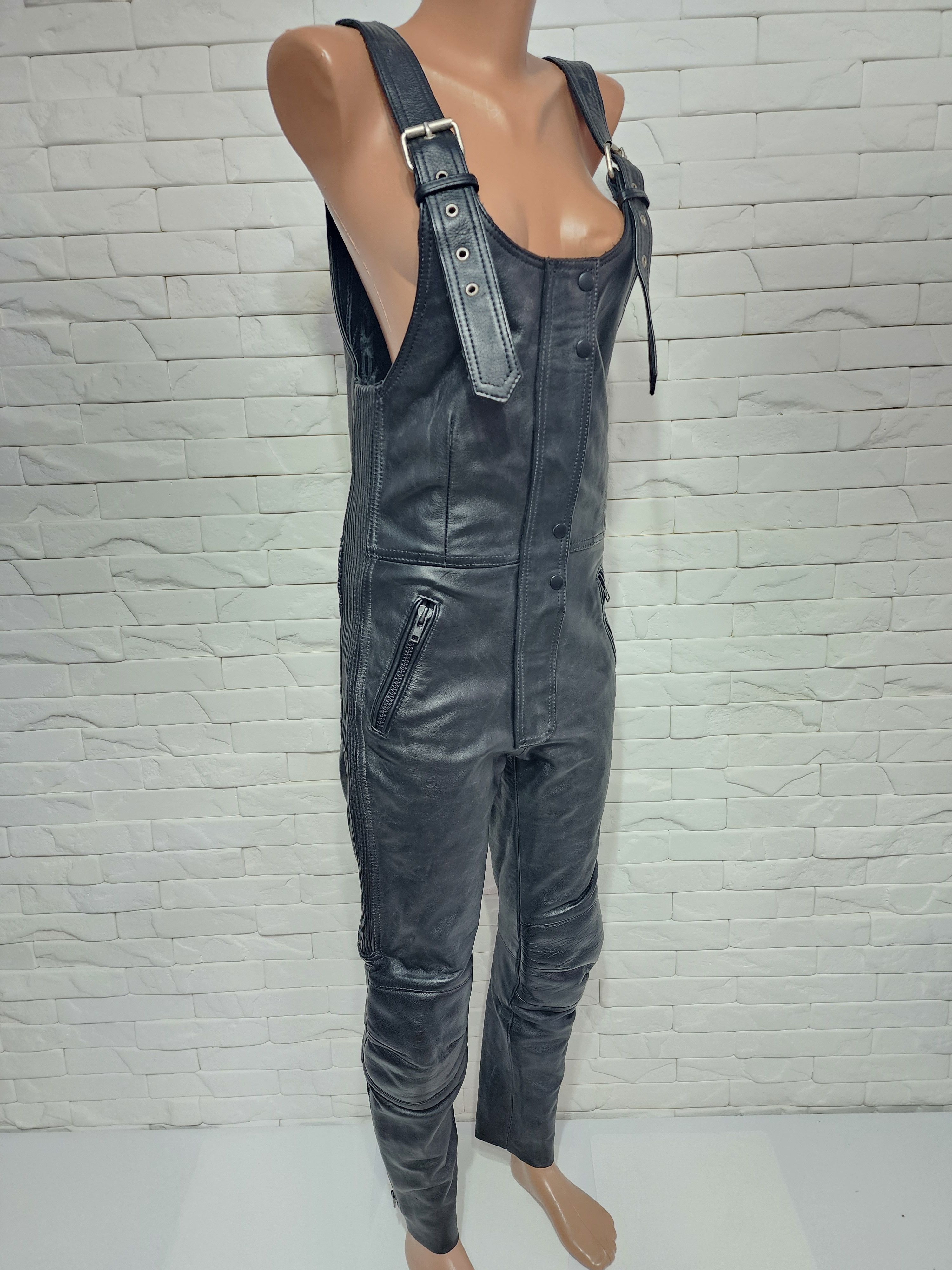 Other Unisex black leather jumpsuit. Size 36" / US 14 / IT 50 - 3 Thumbnail