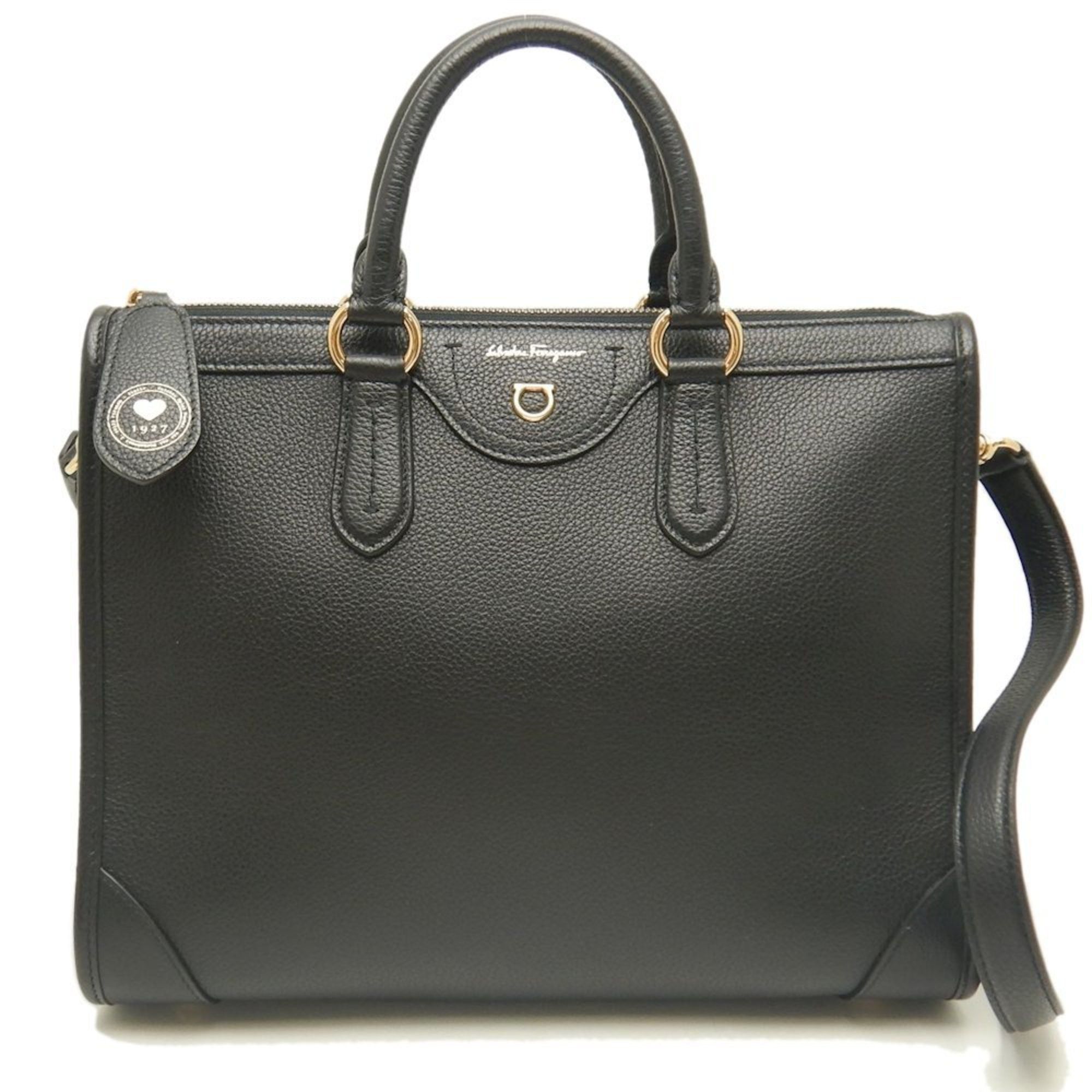 Salvatore Ferragamo 21-1378 Tote Bag Gancini Calf Black 252840, Women's