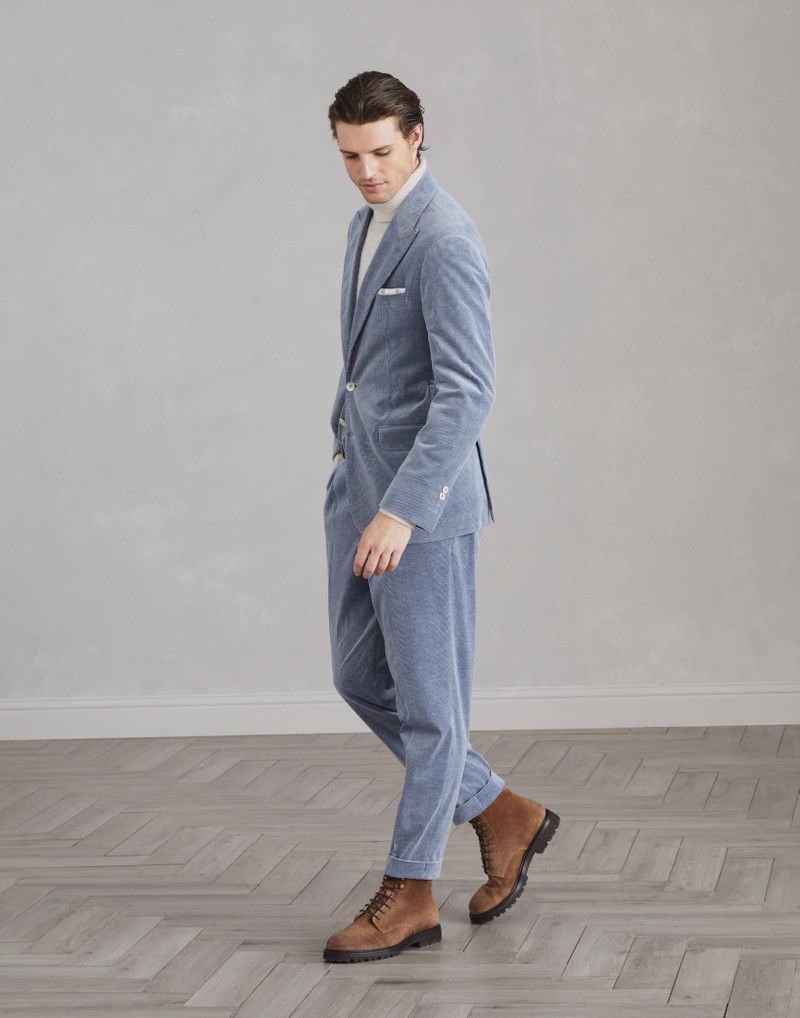 Brunello Cucinelli o1w1db10126 Corduroy Leisure Suit in Blue Size 48R - 3 Thumbnail