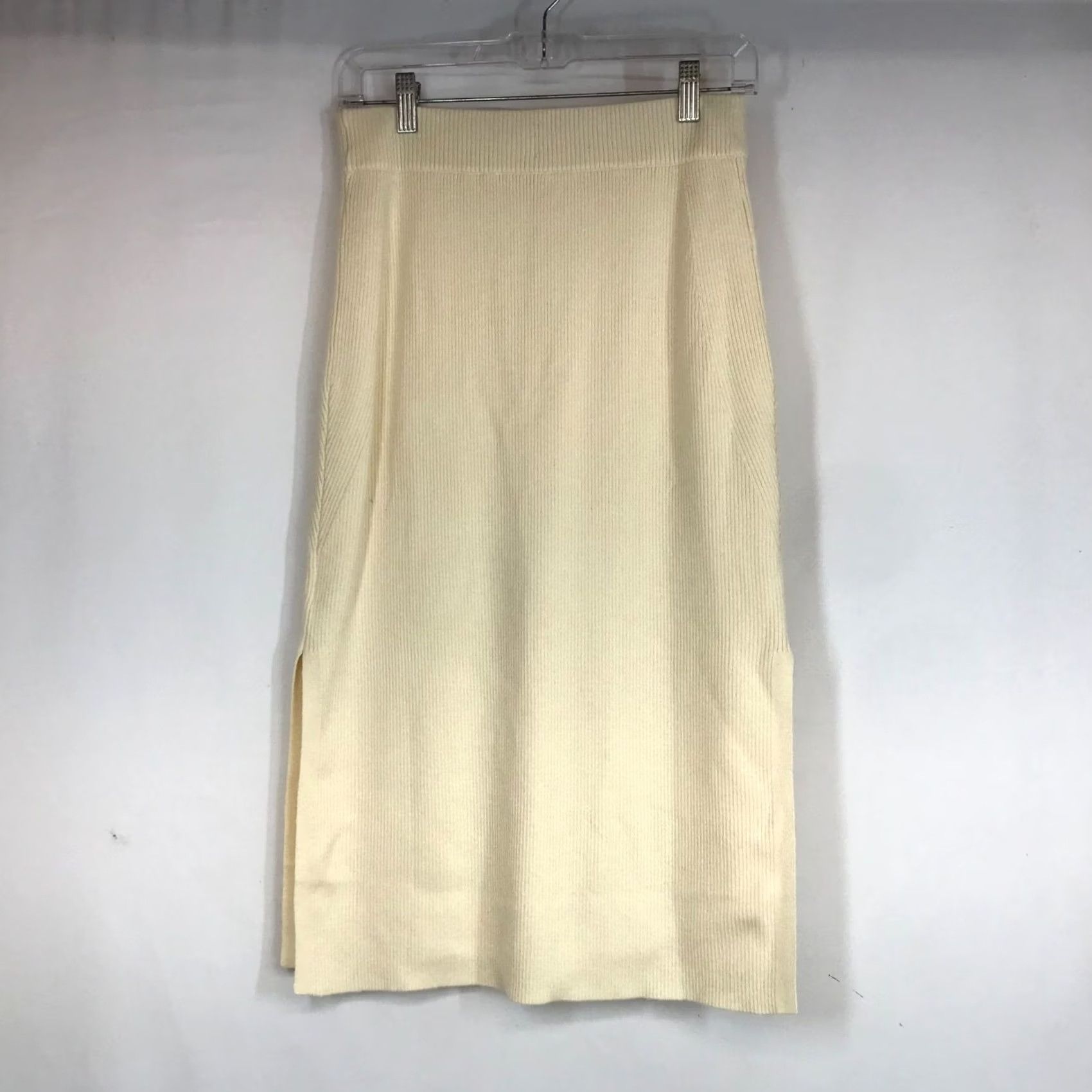 AYR AYR WOMEN'S SKIRT S MIDI CREAM RIBBED MERINO WOOL BLEND STRAIGHT & PENCIL" Size S / US 4 / IT 40 - 4 Thumbnail