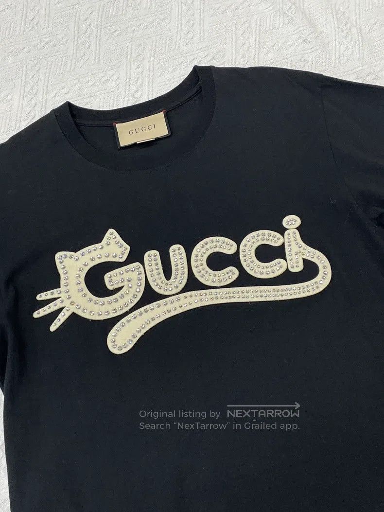 Gucci Gucci Black cat letter logo rhinestone short-sleeved T-shi Size XS / US 0-2 / IT 36-38 - 2 Thumbnail