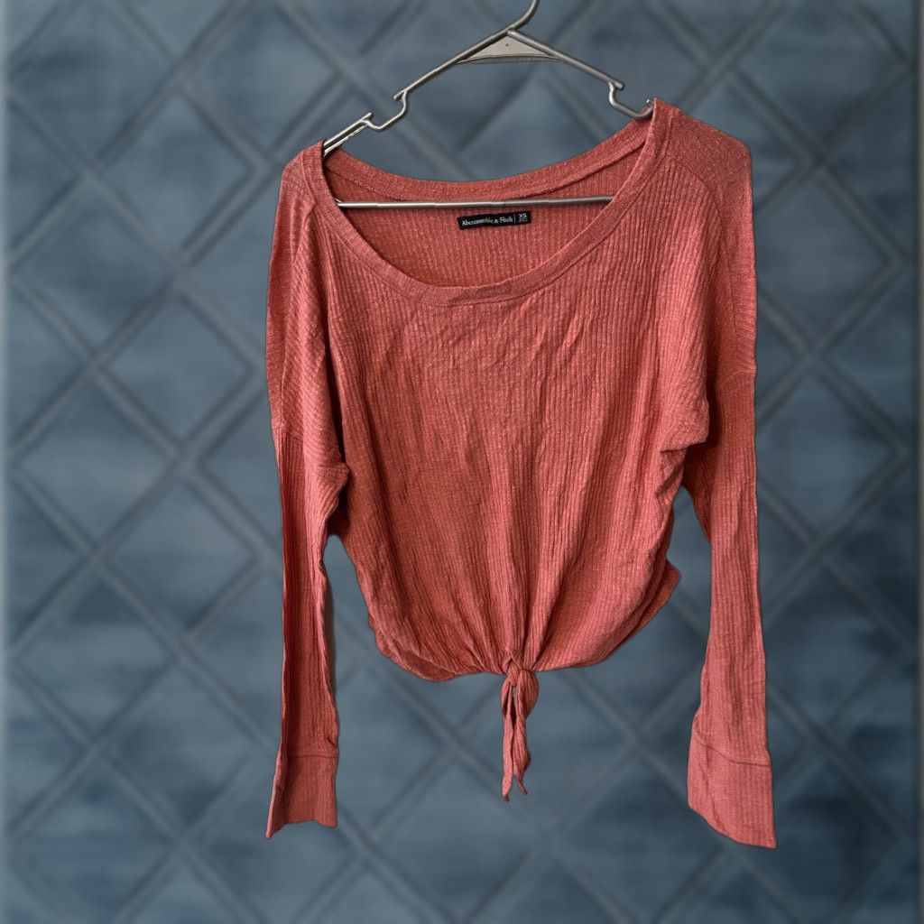 Abercrombie & Fitch Abercrombie & Fitch Women’s XS Ribbed Tie Front Pink Long Sleeve Blouse Size XS / US 0-2 / IT 36-38 - 1 Thumbnail