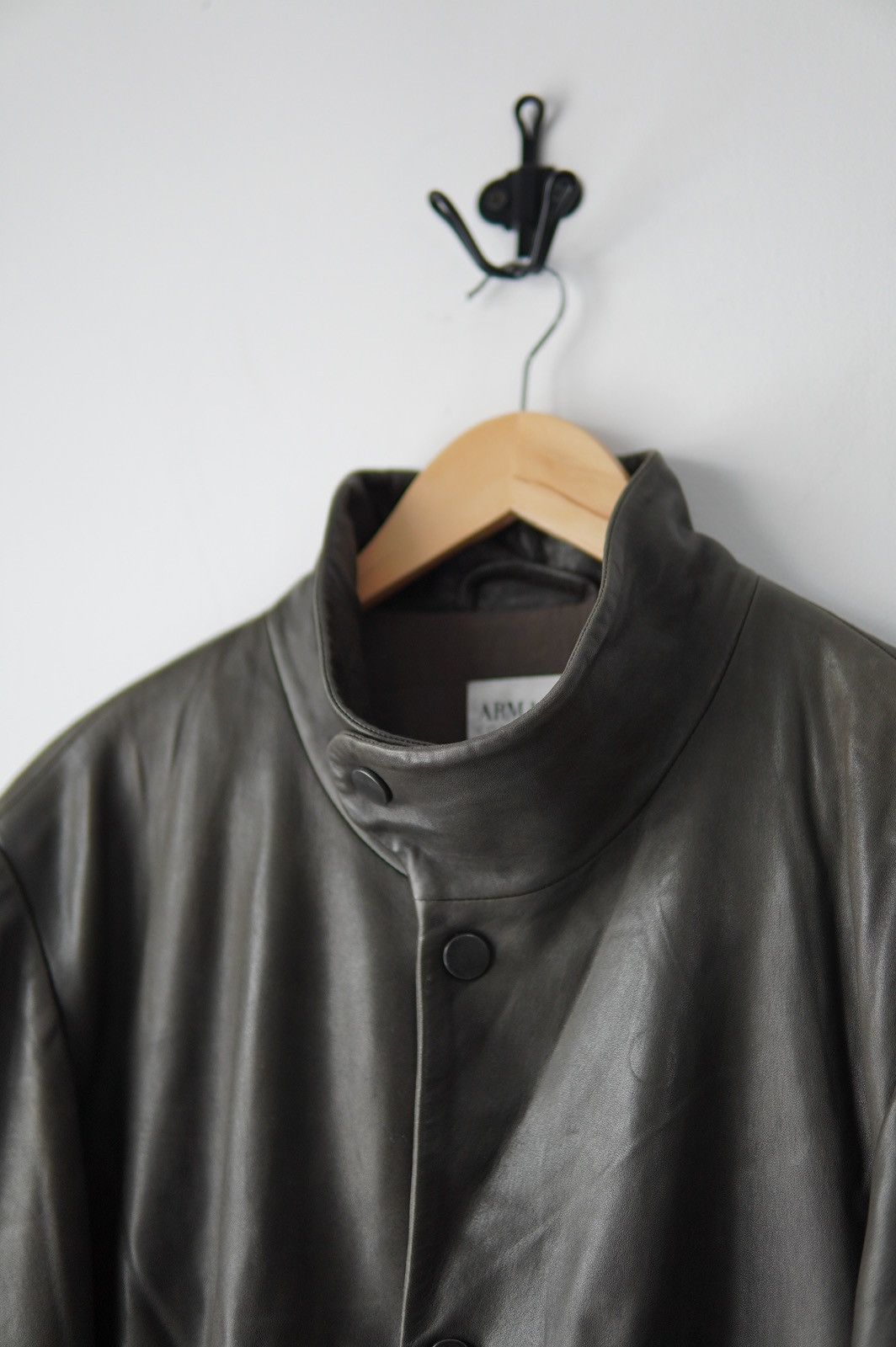 Armani Collezioni 1990s Armani Collezioni Runway Olive Leather Jacket Size US L / EU 52-54 / 3 - 9 Thumbnail