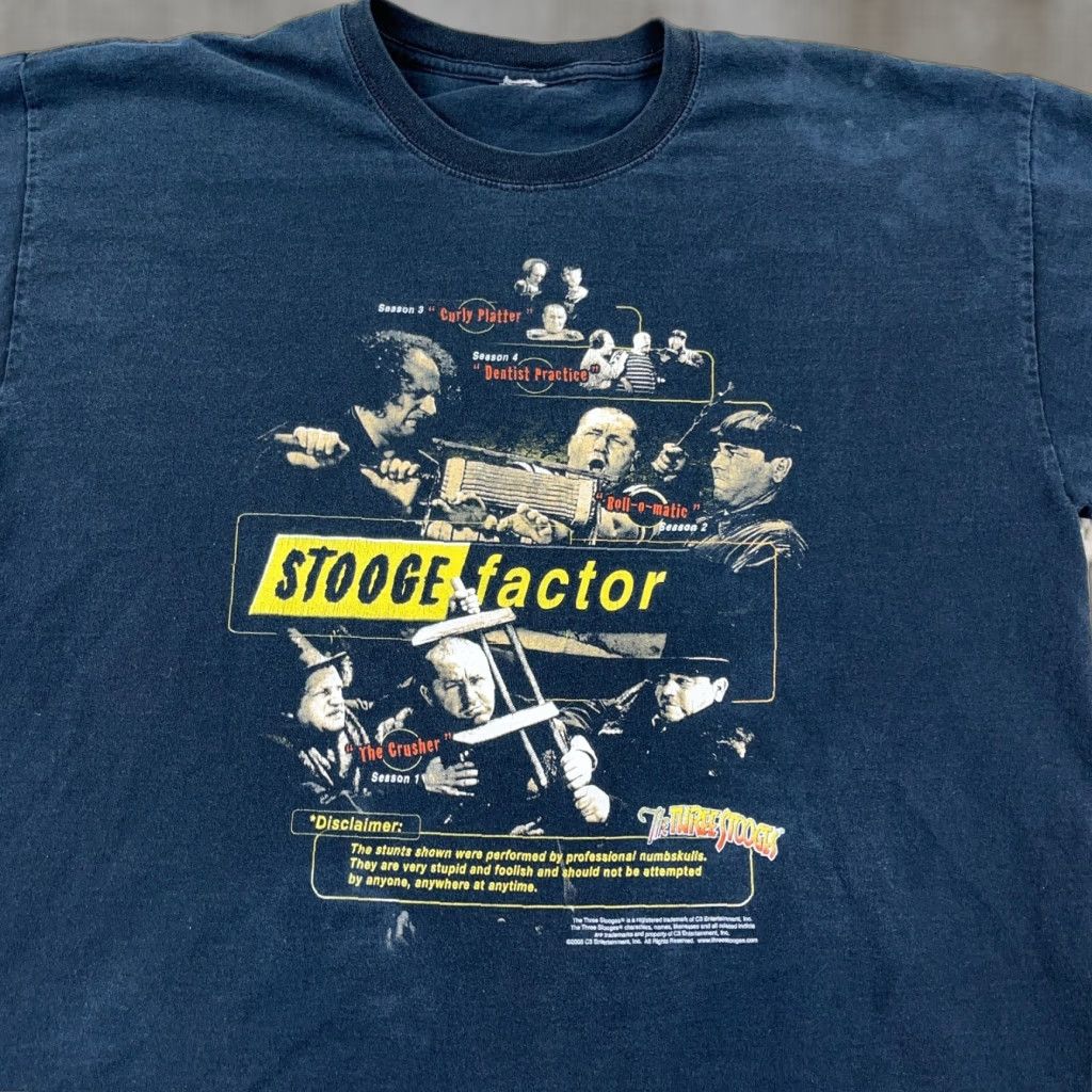 Gildan VINTAGE Three Stooges Shirt Men XL Black Tee Movie Promo Stooge Factor Fade Gildan Logo Graphic Print T-Shirt Short Sleeve Mens Size US XL / EU 56 / 4 - 1 Thumbnail