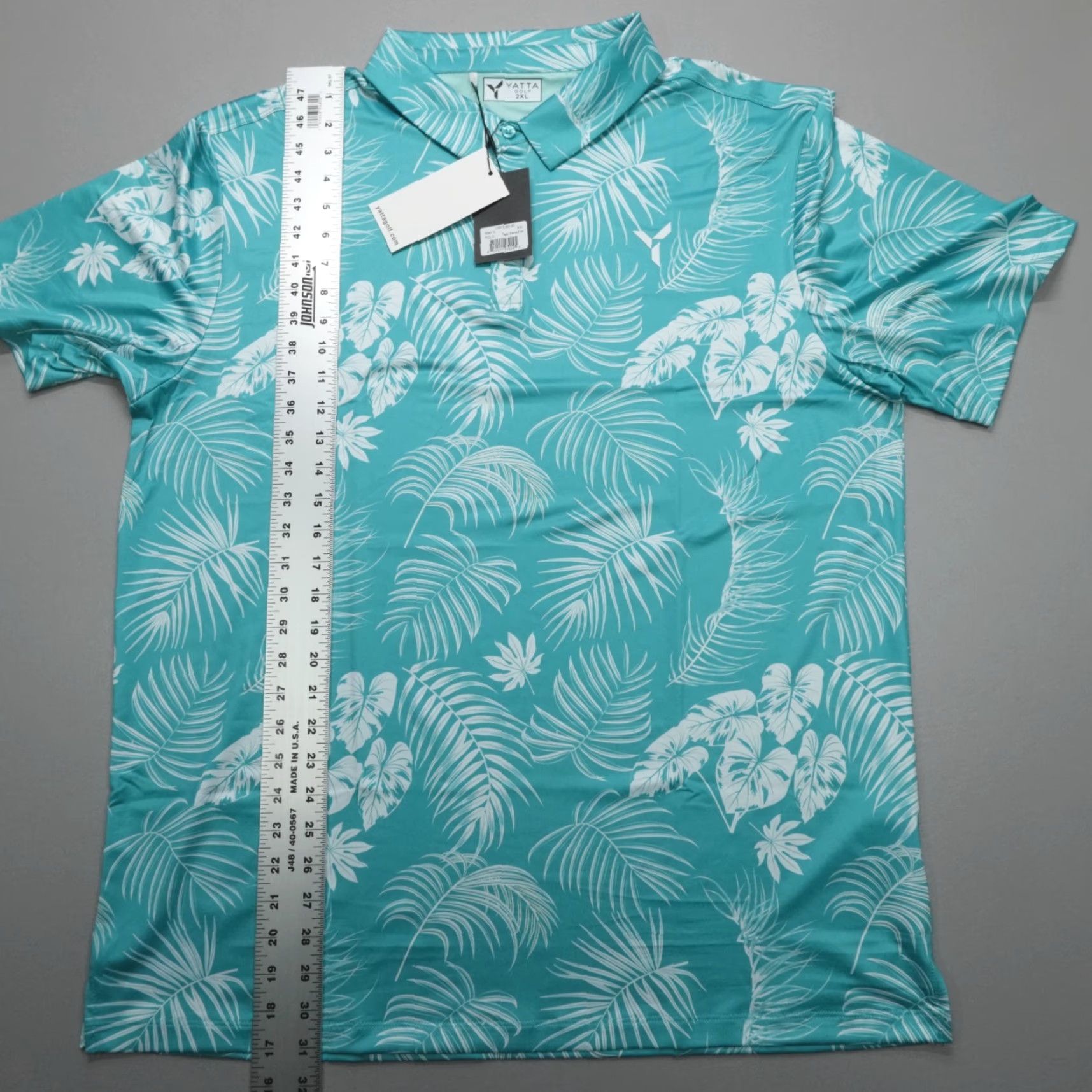 Vintage Yatta Performance Golf Polo Shirt Mens 2XL Teal Paradise Floral Palm Leaf Sports Polo Shirt Men Size US XXL / EU 58 / 5 - 6 Thumbnail