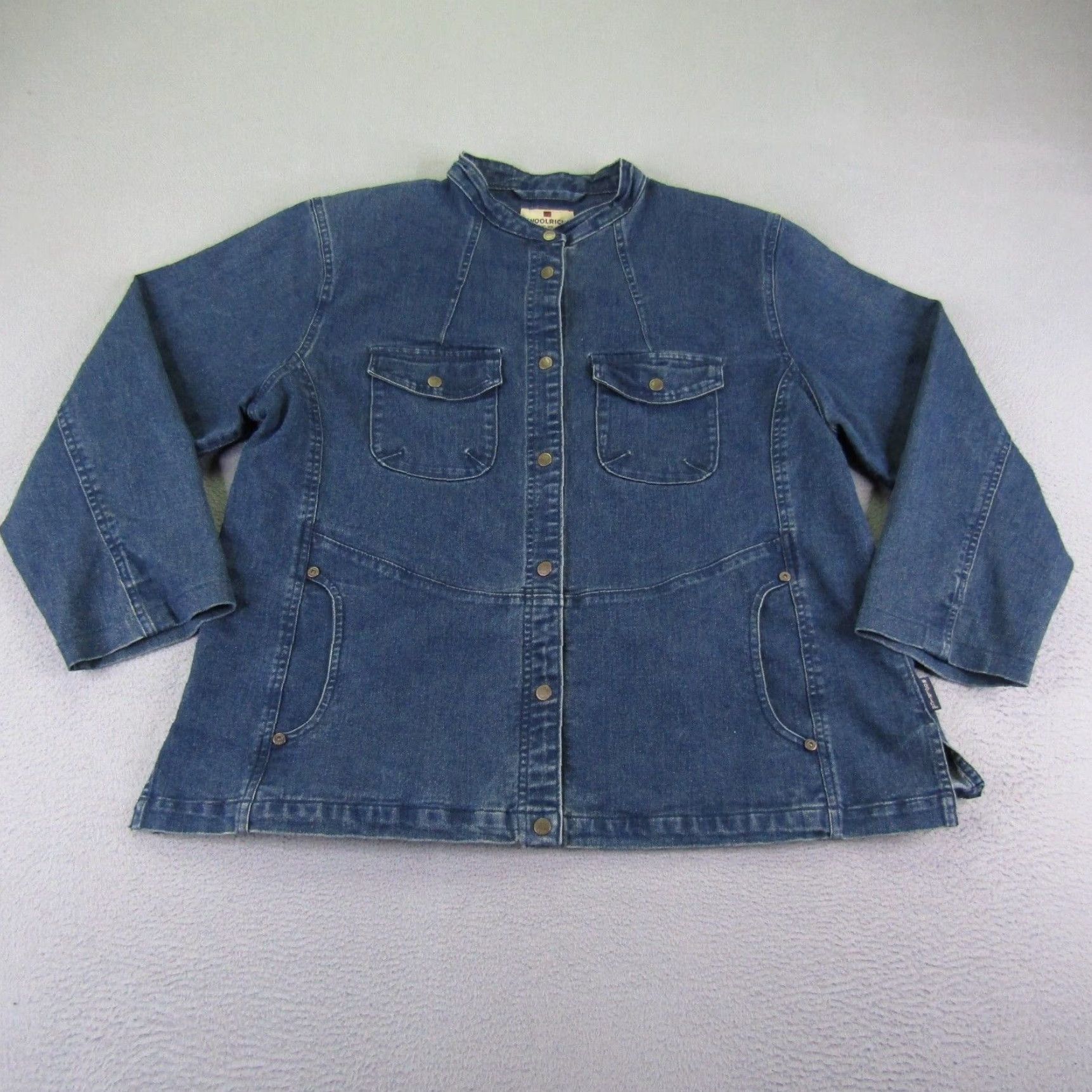 Vintage Woolrich Bomber Jacket Womens Large Blue Denim Cotton Blend Shoulder Pads Outdoor Coat Size 36" / US 14 / IT 50 - 1 Thumbnail