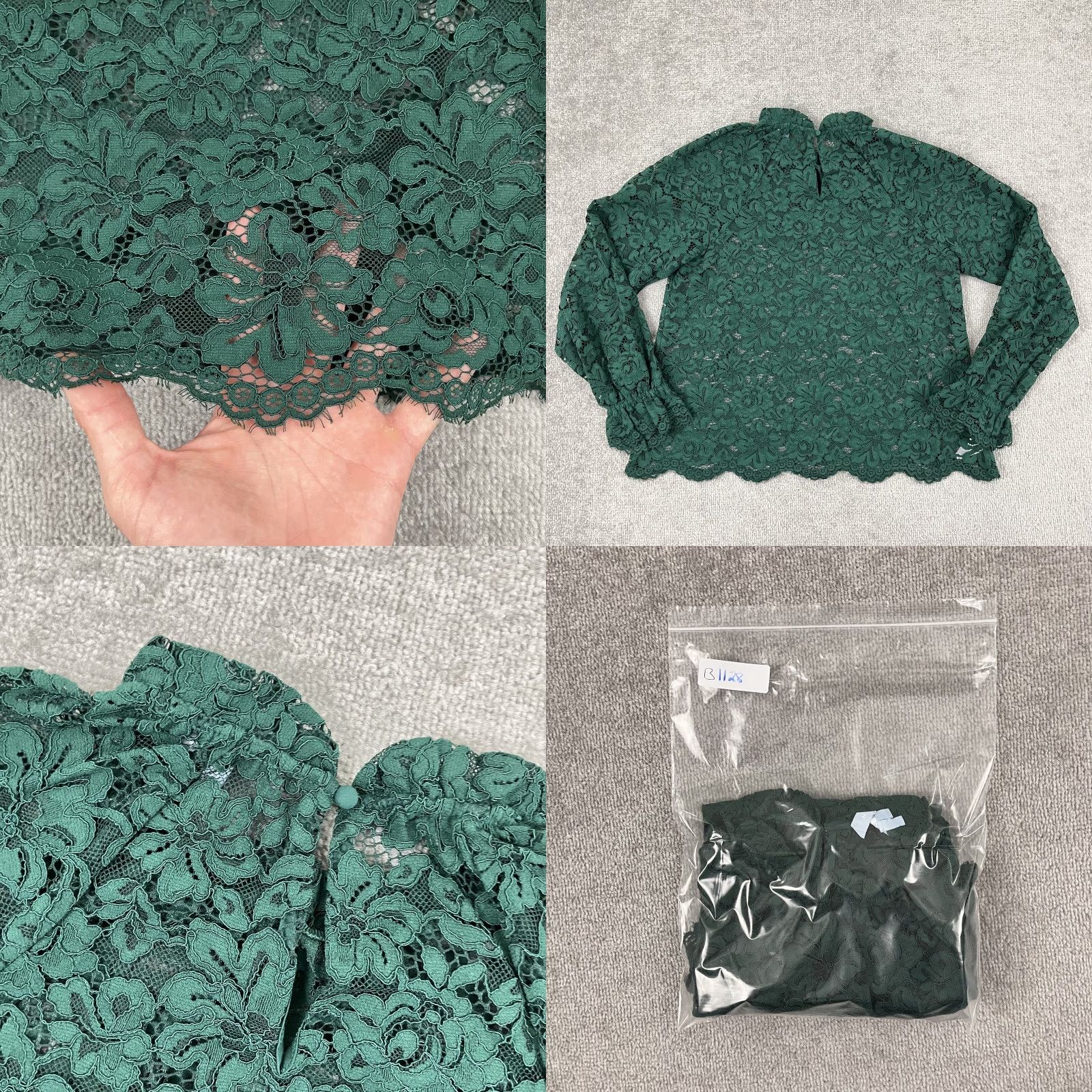 Vintage Hill House Blouse Top Womens XS Green Millie Floral Lace Sheer Ruffle Neck Shirt Size XS / US 0-2 / IT 36-38 - 8 Thumbnail