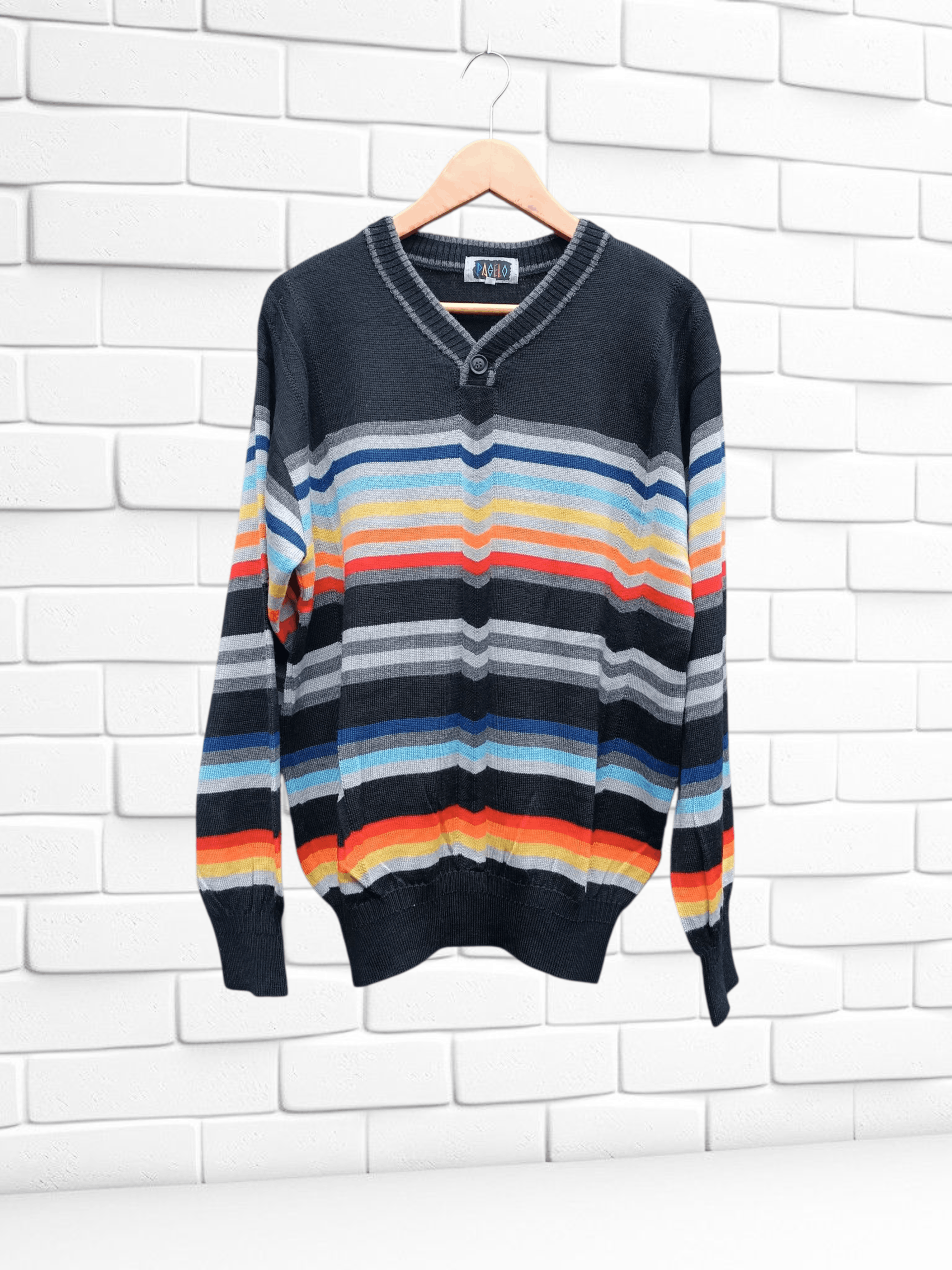 Japanese Brand Vintage Pagelo Rainbow Striped V Neck Knit Sweater Golf Size US M / EU 48-50 / 2 - 1 Thumbnail