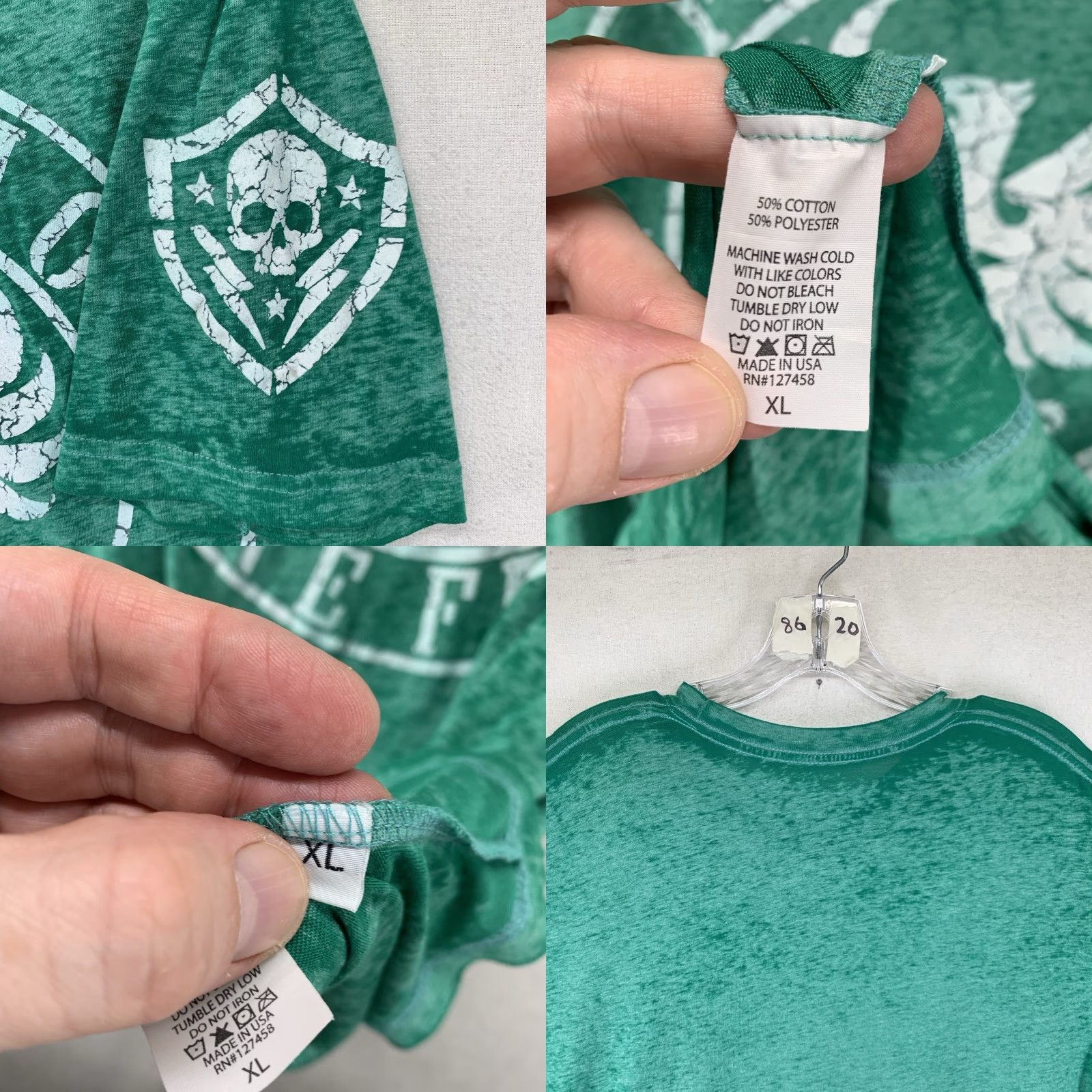 Affliction VINTAGE Affliction T Shirt XL Green Eagle Crest USA Crew Neck Short Sleeve Graphic Print Men’s Size US XL / EU 56 / 4 - 8 Thumbnail