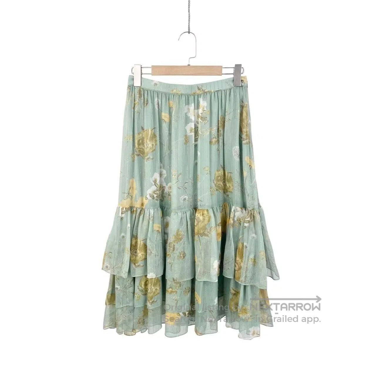 Celine Celine Gold silk print long skirt| Size 25" / US 0 / IT 36 - 2 Thumbnail