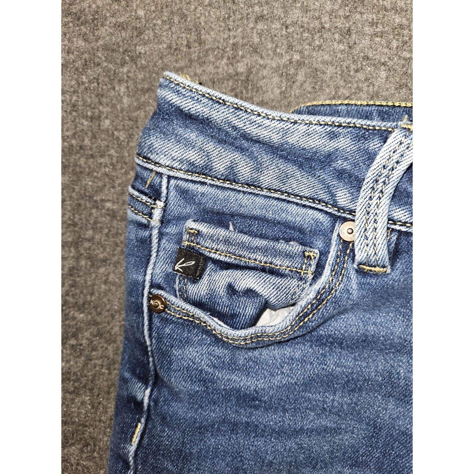 Vintage Kancan Jeans Toothpick Skinny Juniors 24 Low Rise Blue Button Fly Stretch Denim City Preppy Size 42" / US 20 - 7 Thumbnail