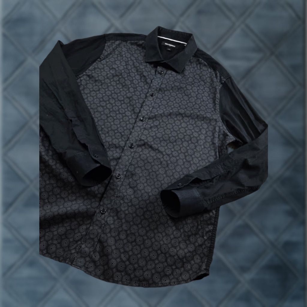 Karl Lagerfeld Karl Lagerfeld Shirt Mens Large Black Geometric Cotton Stretch Button Up Size US L / EU 52-54 / 3 - 1 Thumbnail