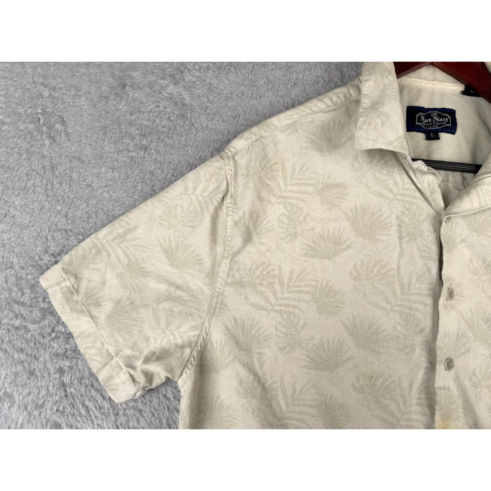 Nat Nast Nat Nast Shirt Mens Large Beige Green Leaf Pattern Silk Blend Hawaiian Button Up Size US L / EU 52-54 / 3 - 6 Thumbnail