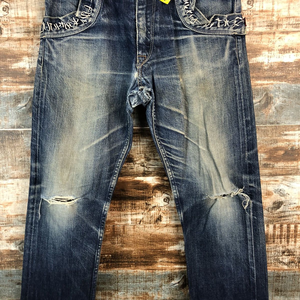 Japanese Brand D RNASlang Japan Distressed ripped buckle back Denim #A2154 Size US 30 / EU 46 - 5 Thumbnail