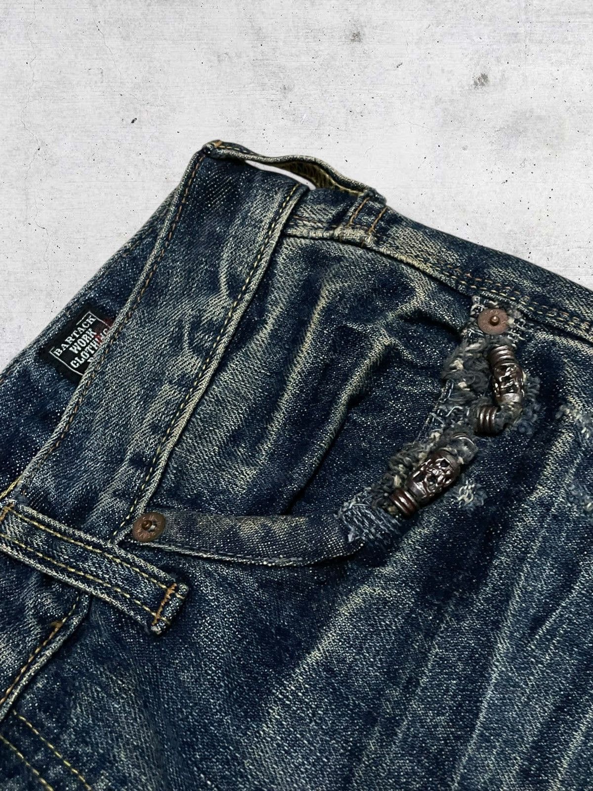 If Six Was Nine VINTAGE BARTACK OG JAPAN DESIGNER 90S RIPPED CHAIN DENIM Size US 31 - 10 Thumbnail