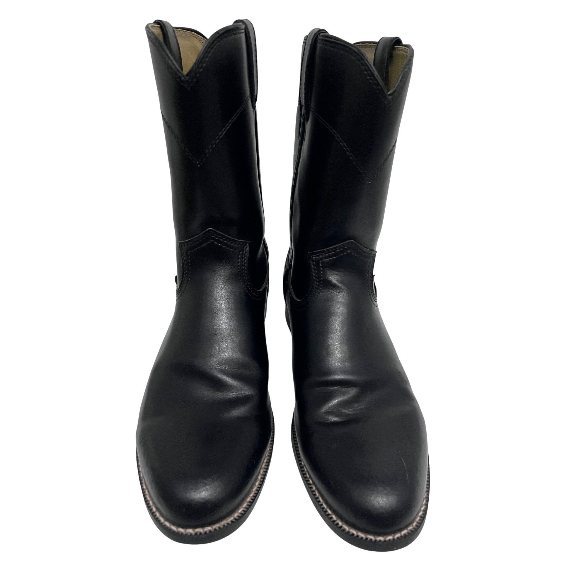 Justin Boots Justin Basics Mens Black Leather Western Cowboy Roper Boots Size US 10 / EU 43 - 3 Thumbnail
