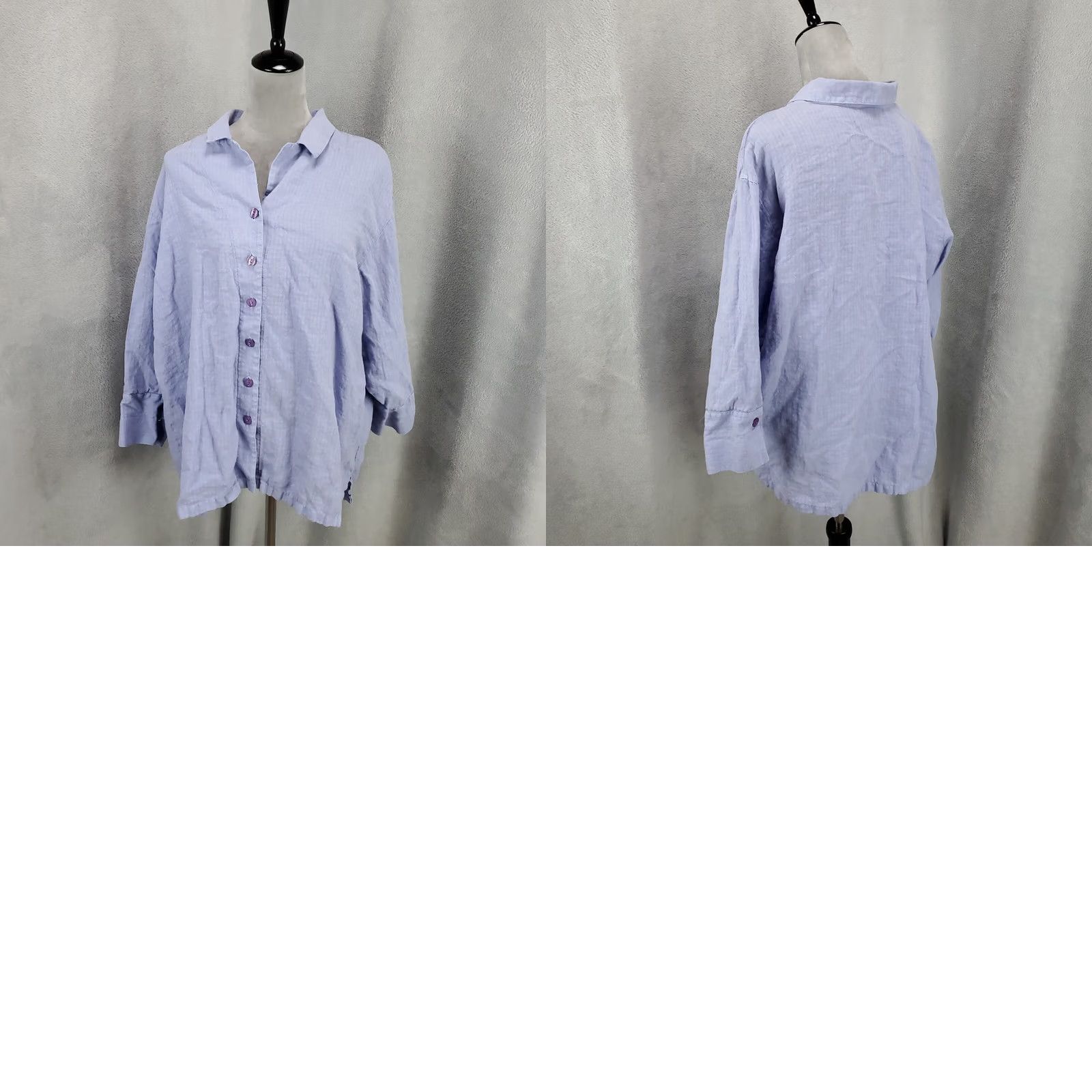 Vintage Womens Button-Up Linen Top Size M Violet Blue 100% Linen USA Made Size M / US 6-8 / IT 42-44 - 8 Thumbnail