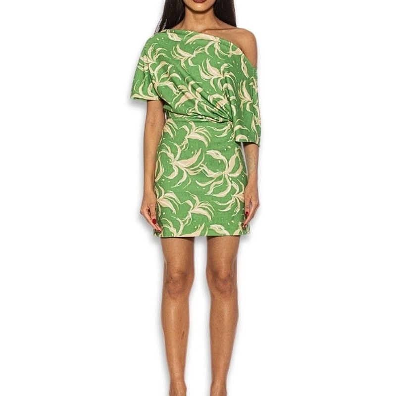 Other Alexia Admor Mini Dress Drape One Shoulder Green/Yellow L Size L / US 10 / IT 46 - 1 Thumbnail