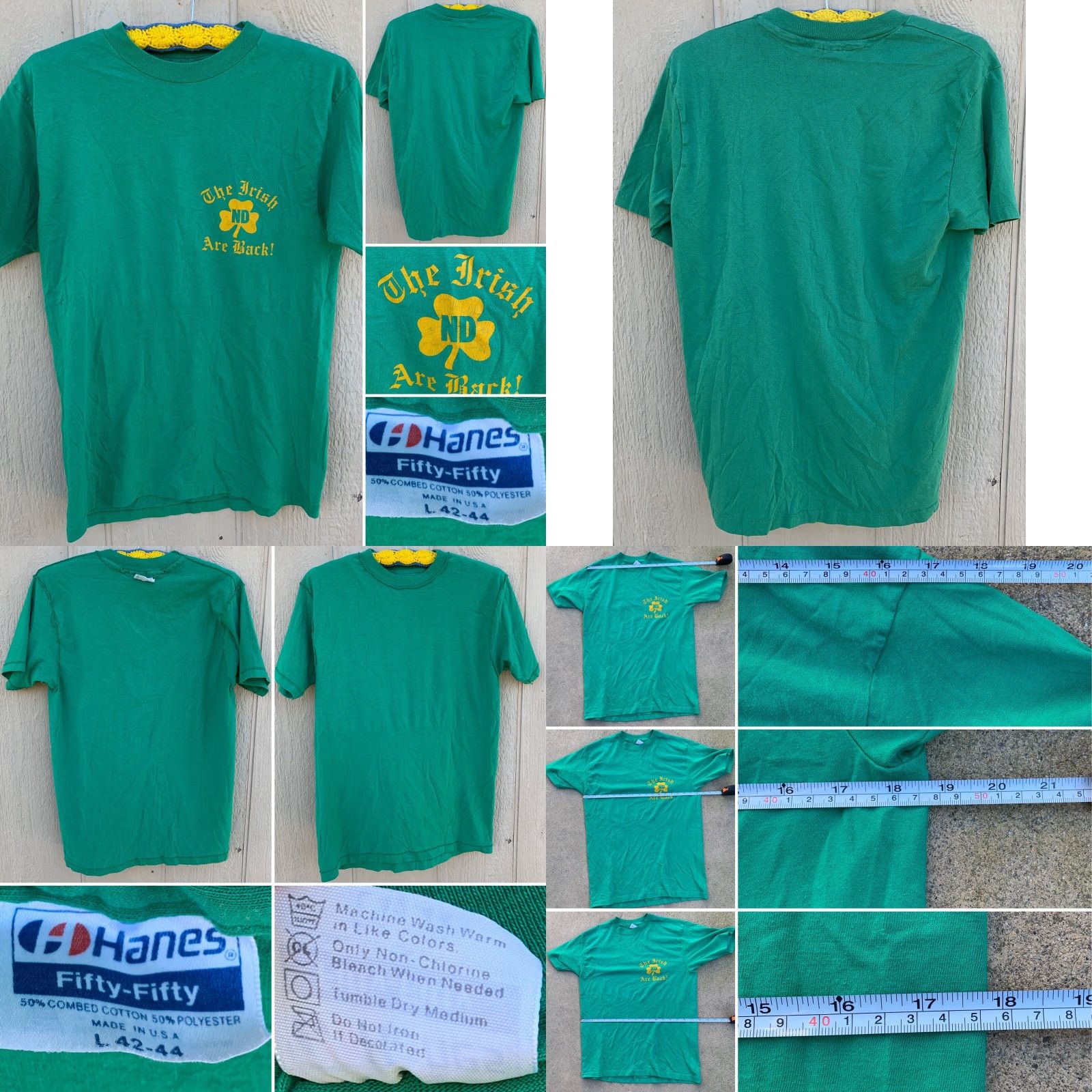 Hanes VINTAGE The Irish Are Back ND Notre Dame T Shirt Single Stitch USA Made Size L Mens Green 1980s Graphic Tee Shirt Size US L / EU 52-54 / 3 - 8 Thumbnail