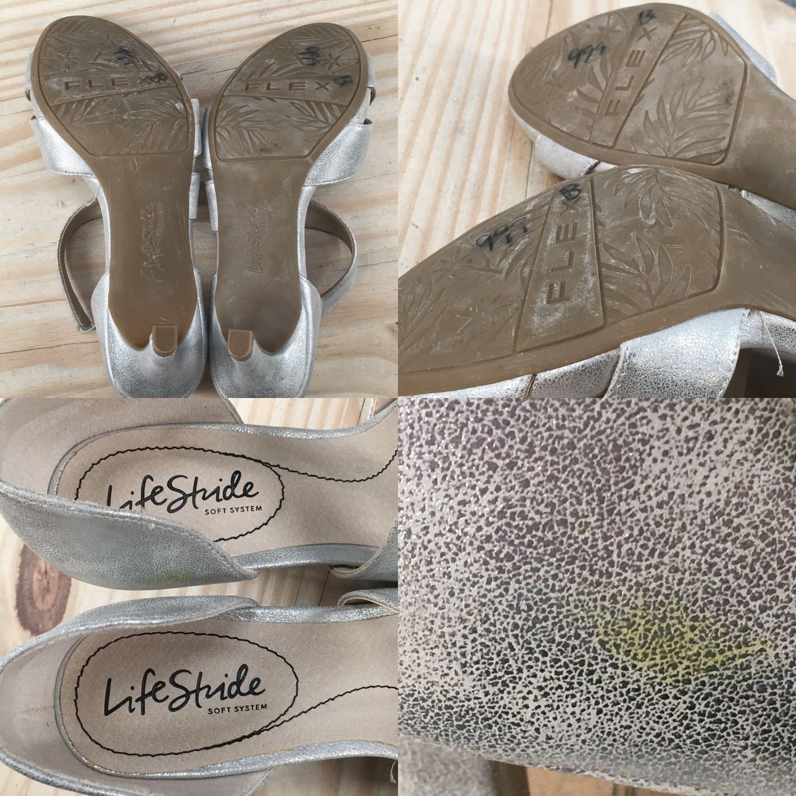 Vintage Lifestride Heels Womens 6.5 M Mega Open Toe Pumps Silver Faux Leather Slip On Pump Womens Casual Open Toe Silver Lifestride Heels Mens? Size US 7 / IT 37 - 9 Thumbnail