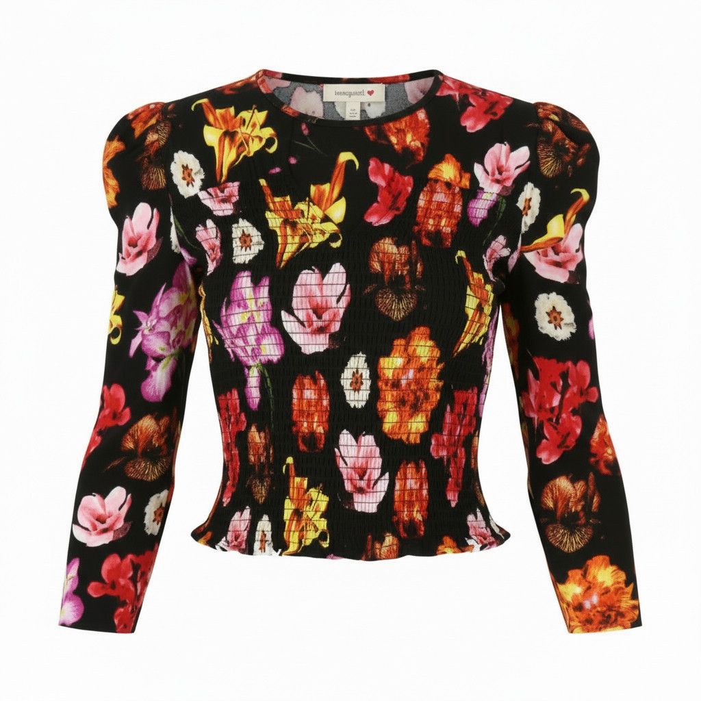 Desigual BLUS ROSA L Colourful Floral Cropped Blouse 88936 Size L / US 10 / IT 46 - 1 Thumbnail