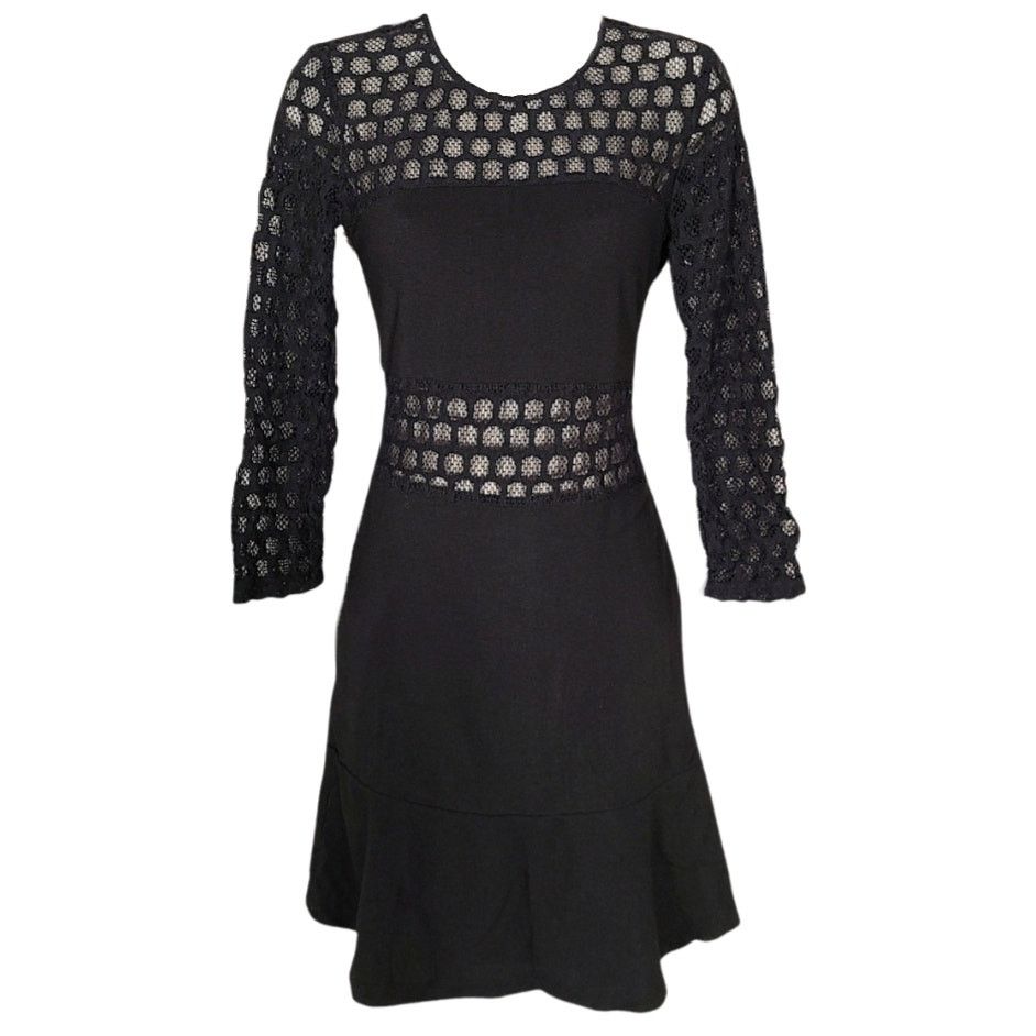 Sandro Sandro Black fishnet mesh fit and flair dress 1 XS juniors Size XS / US 0-2 / IT 36-38 - 9 Thumbnail