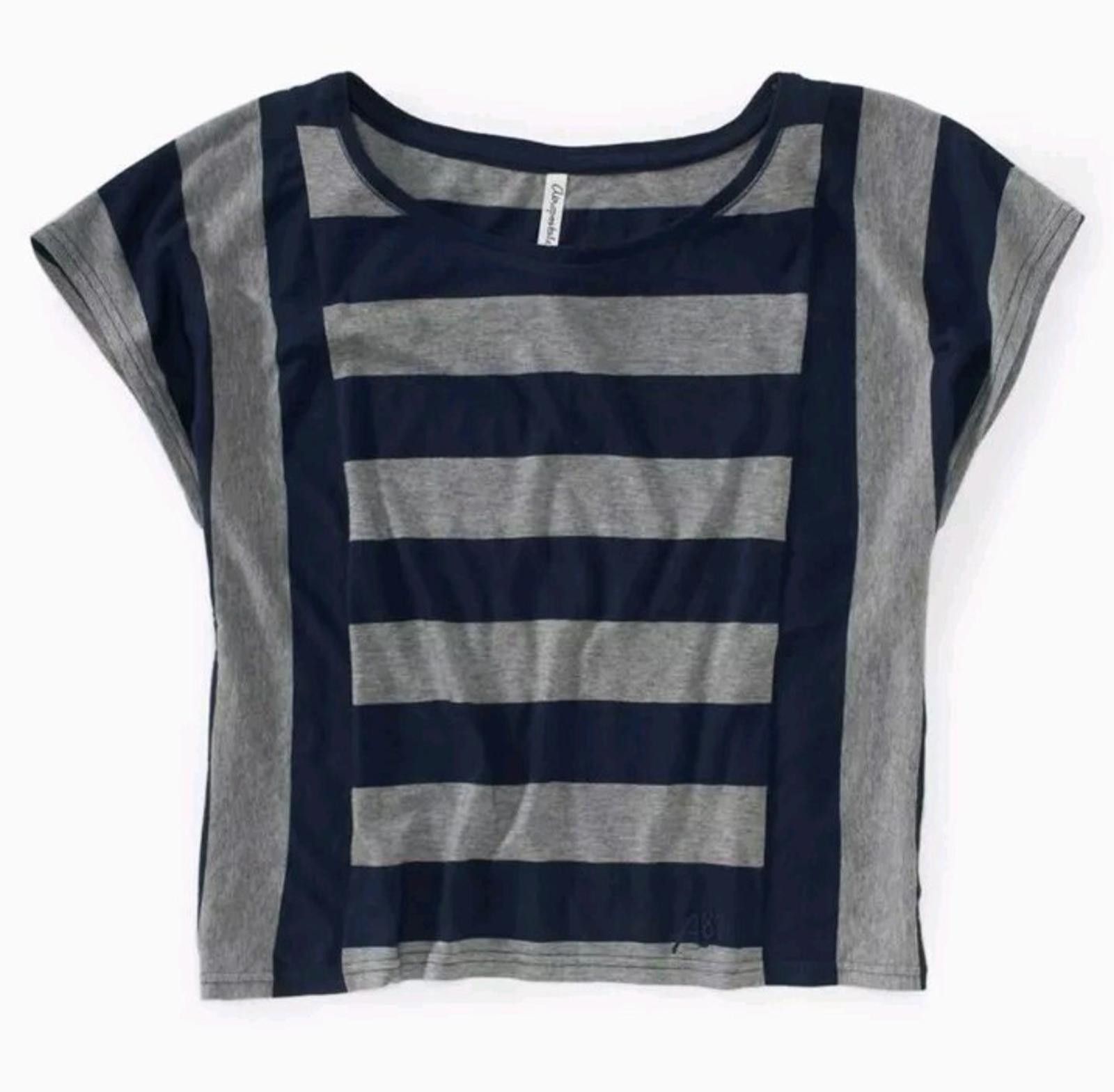 Aeropostale Aeropostale Gray & Navy Blue Striped Blouse Dolman Sleeve Sm Size S / US 4 / IT 40 - 1 Thumbnail