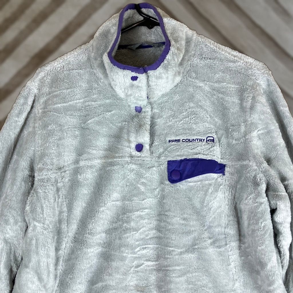 Free Country Free Country Womens Jacket Gray Purple Plush Fleece Pullover Snaps XL - Casual Winter Outerwear Size XL / US 12-14 / IT 48-50 - 1 Thumbnail