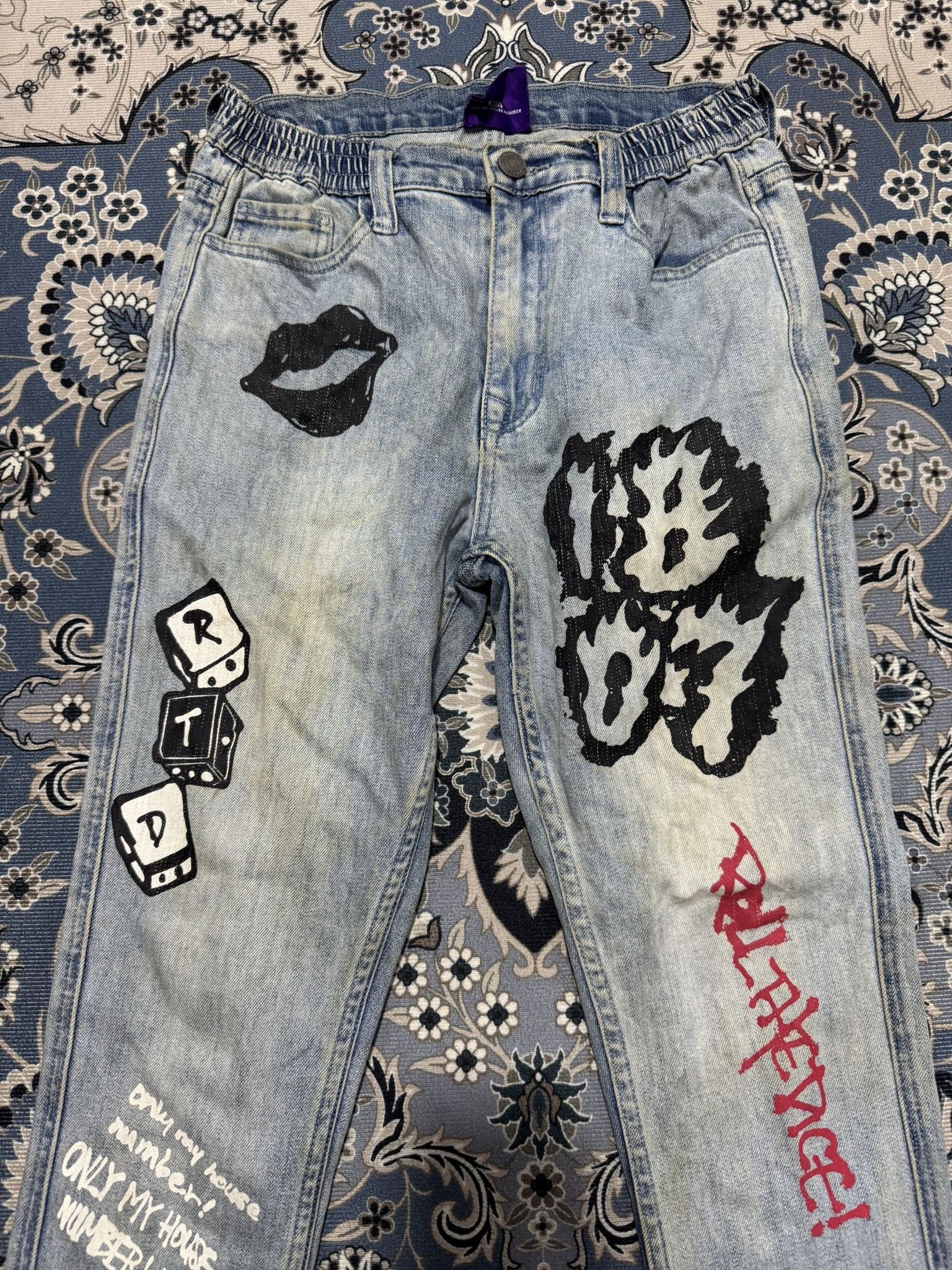 Japanese Brand Vintage Roll The Dice Graphic Printed Skinny Jeans Size US 29 - 3 Thumbnail